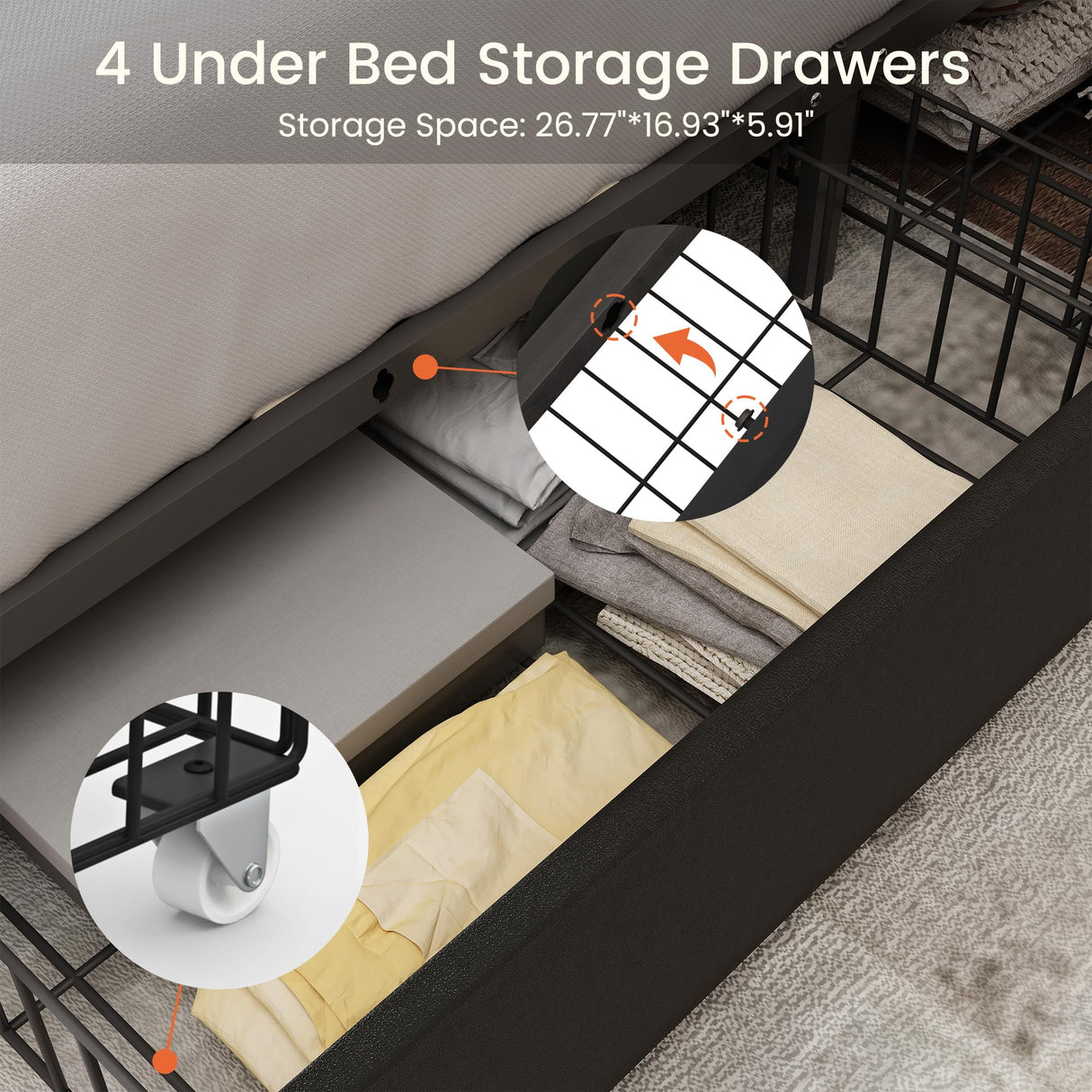 LARMACE Full Size Platform Bed Frame with 4 Storage Drawers and Headboard Velvet Upholstered Bed Frame Tufted Beds with Wood Slats Support, Easy Assembly, Noise-Free, Black LARMACE