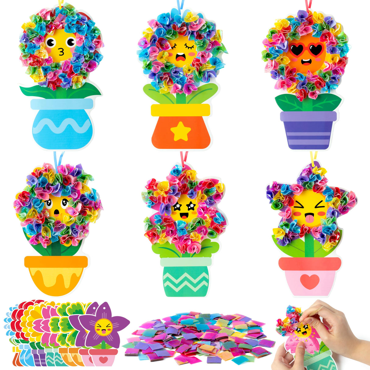 3sscha 12 Packs Spring Flower Poking Craft Kit - Mother's Day Creative DIY Foam Flower Pot Poke Fabric Art Set Make Your Own Card Party Decoration Gift School Classroom Rewards Activity Supplies 3sscha
