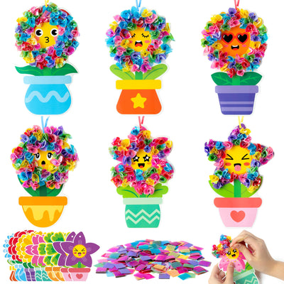 3sscha 12 Packs Spring Flower Poking Craft Kit - Mother's Day Creative DIY Foam Flower Pot Poke Fabric Art Set Make Your Own Card Party Decoration Gift School Classroom Rewards Activity Supplies