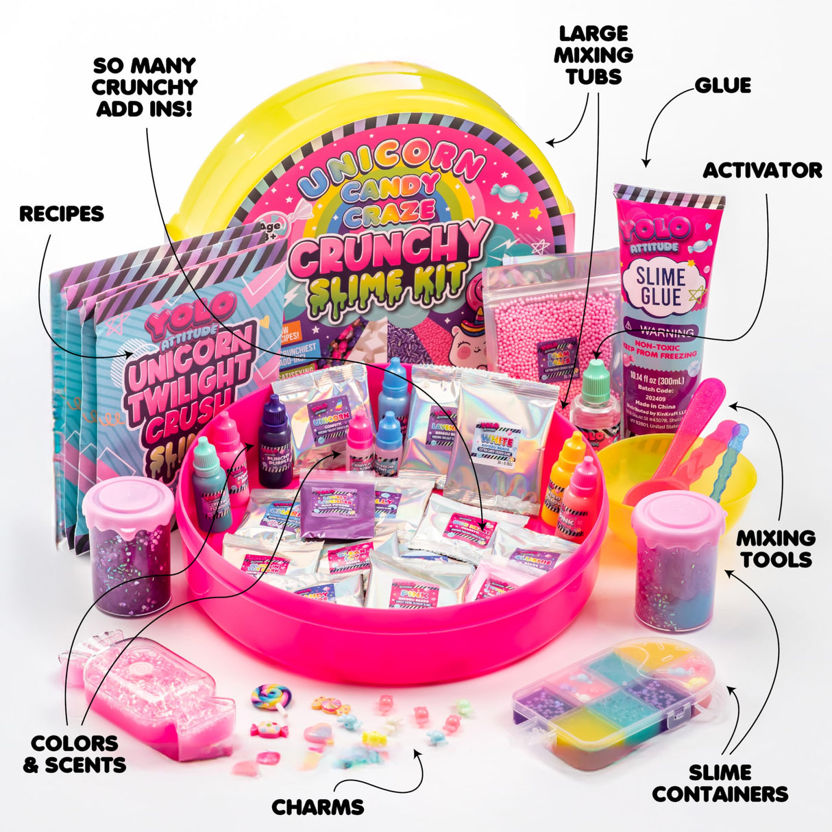 YOLO Unicorn Candy Craze Slime Kit - DIY Slime Making Set for Girls 8-12 with 40+ Magical Add-ins, Glitter & Cloud Slime Supplies YOLO Attitude