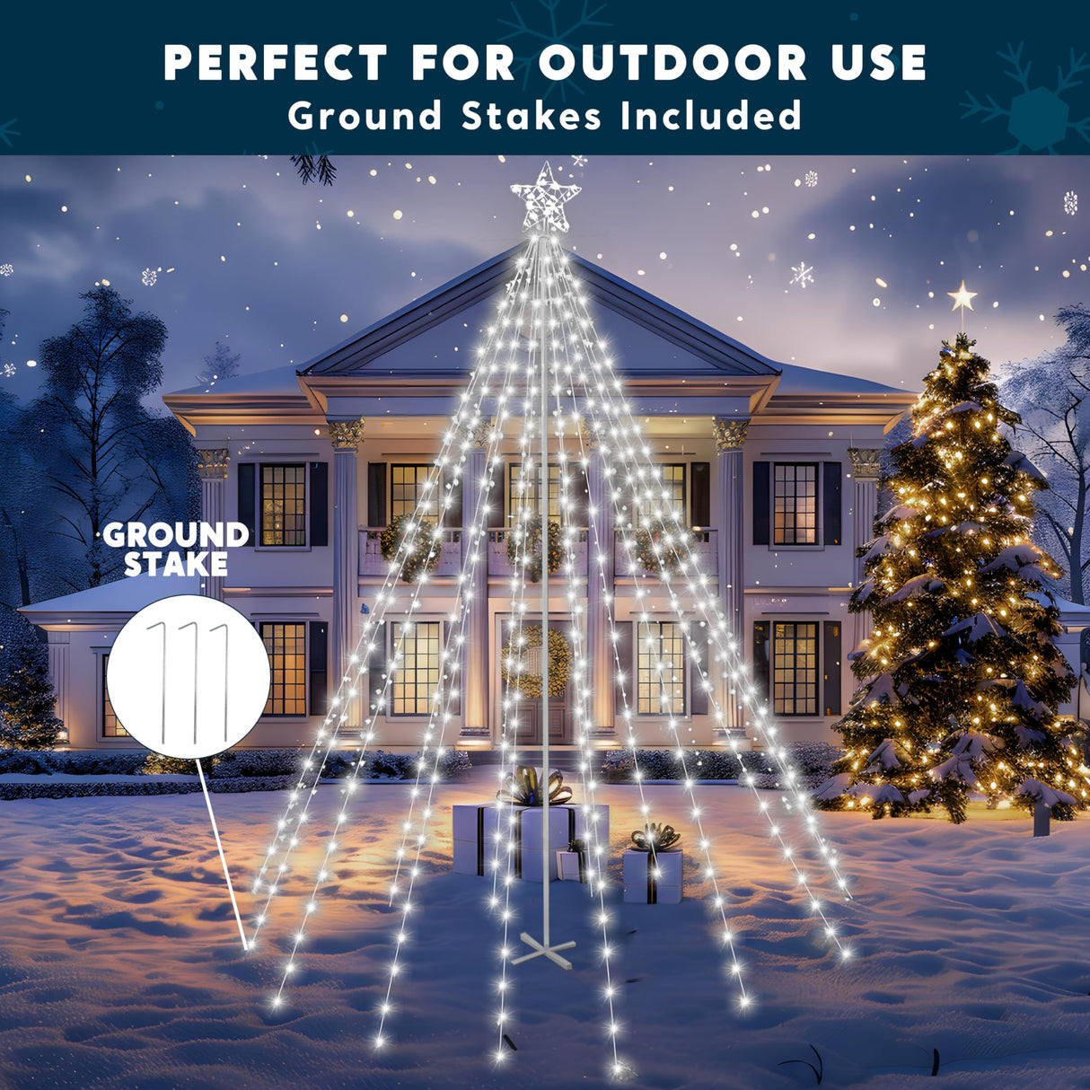 JOIEDOMI 10 ft Cone Tree Yard Light Decorations, 560 LED Cool White Lights with Metal Stakes for Indoor Outdoor Garden Holiday Décor, Christmas Eve Night Décor Joiedomi