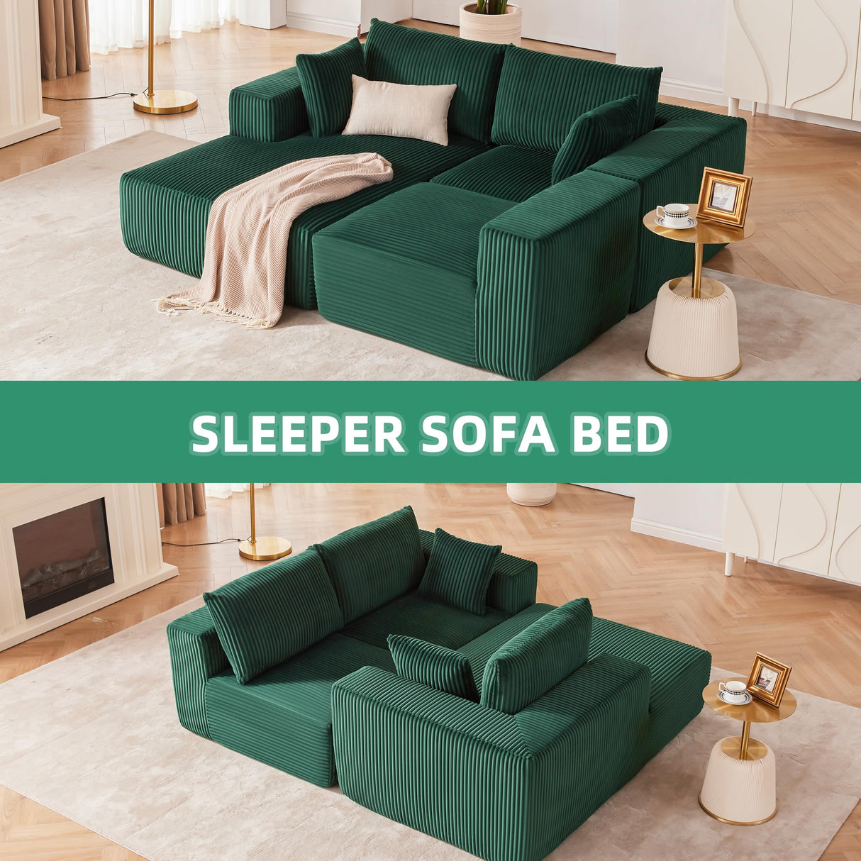 108” Modular Sectional Sofa, Cloud Sectional Couch with Deep Seat, Modern Modular L-Shape Sofa Couch with Chaise,Upholstered Couches for Living Room Bedroom (Green, Left Facing Chaise) Weture