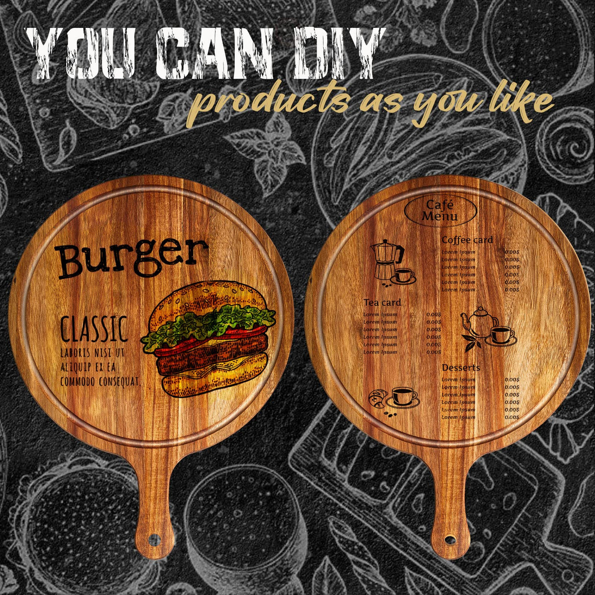 Nuenen 10 Pcs Round Wood Cutting Board with Handle Wooden Serving Board Kitchen Chopping Boards for Pizza, Bread, Cheese, Charcuterie, Fruit, Vegetables (Acacia) Nuenen