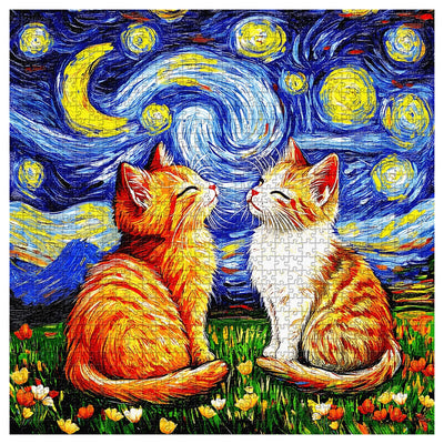 PICKFORU Cat Puzzles for Adults 1000 Pieces, Colorful Animal Jigsaw Puzzle Kitten Oil Painting, Impossible Starry Night Sky Puzzle as Home Decor