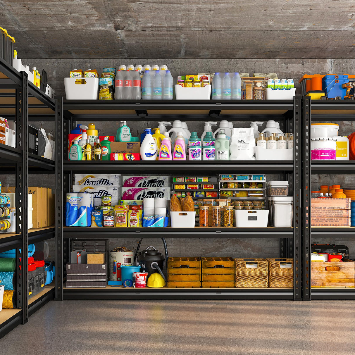 REIBII 48.2" W Garage Shelving, 2000LBS Storage Shelves Heavy Duty Shelving, 4 Tier Adjustable Metal Shelves for Garage Shelves Storage Rack Sturdy Industrial Shelving Unit, 60" H x 48.2" W x 18.2" D REIBII