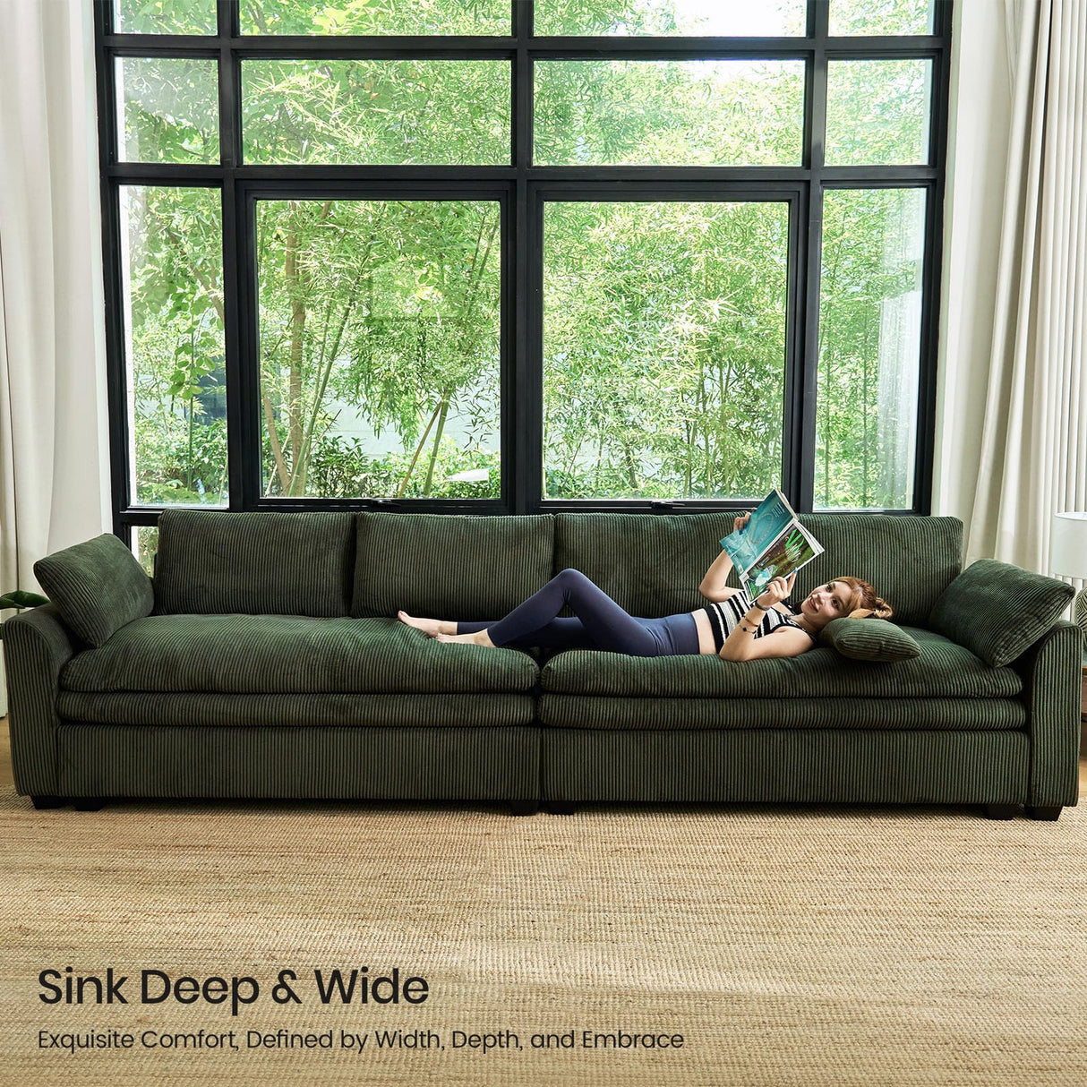 Belffin Large Modular Sectional Sofa with Deep Chaise, 104" Corduroy L Shaped Couch with 9" Soft Dual-Layer Seats Cushion for Living Room, Apartment, Green Belffin