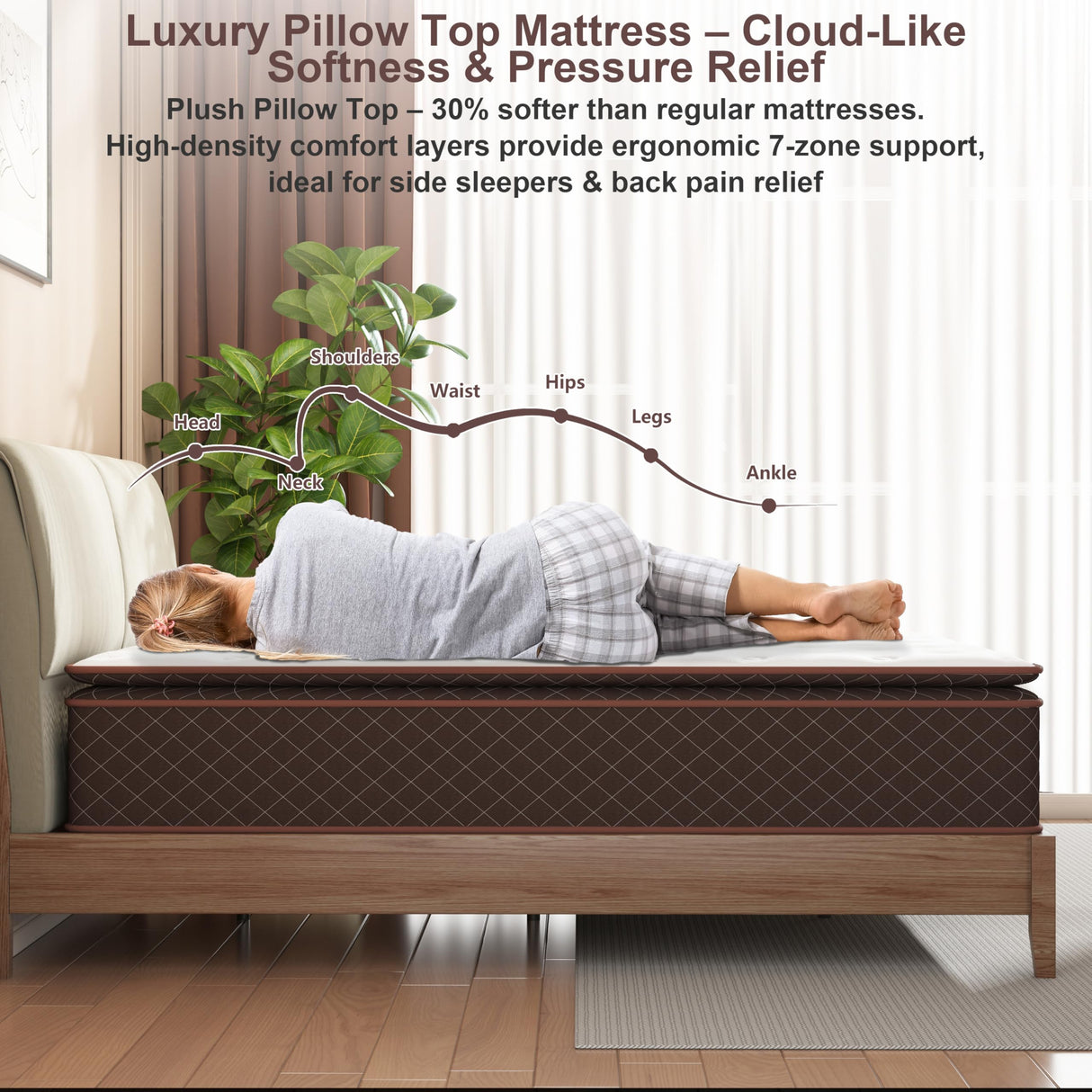 Swbvs King Mattress, 14 Inch Pillow Top King Size Mattress – Plush Comfort with Pocketed Coils & Pressure Relief – Ideal for Side Sleepers, Motion Isolation & Back Pain Relief, Firm Swbvs