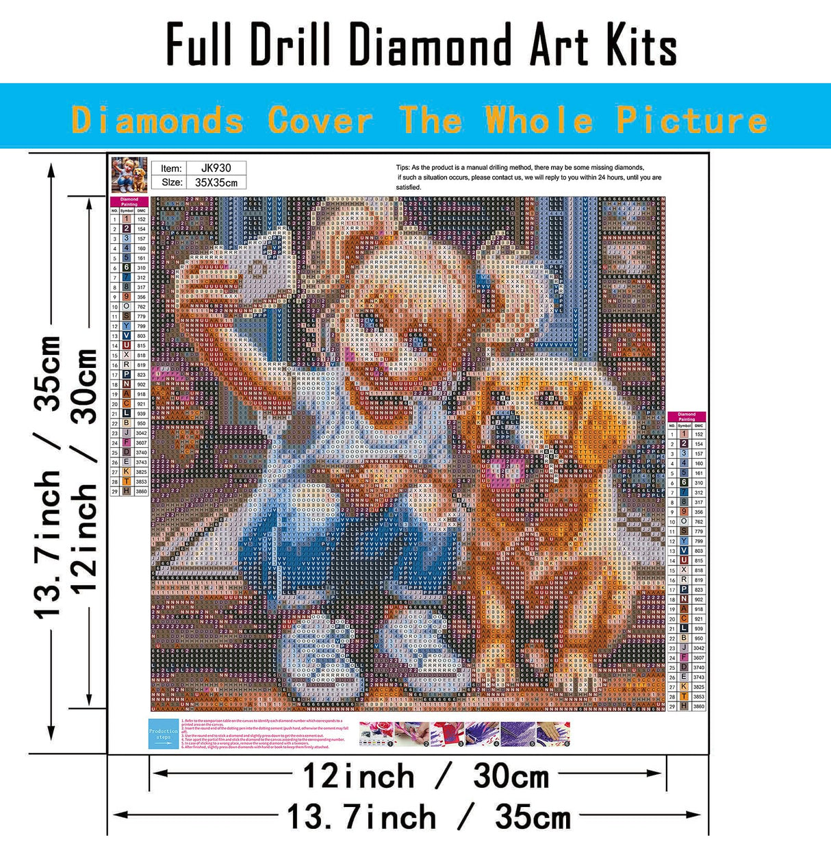 CHWGLFGG 5D Diamond Art Kits for Adults Beginners, Girl and Dog Diamond Painting Kits, DIY Full Round Drill Paint by Diamonds Dot Gem Art for Adults, Home Wall Decor 13.7X 13.7 Inch CHWGLFGG