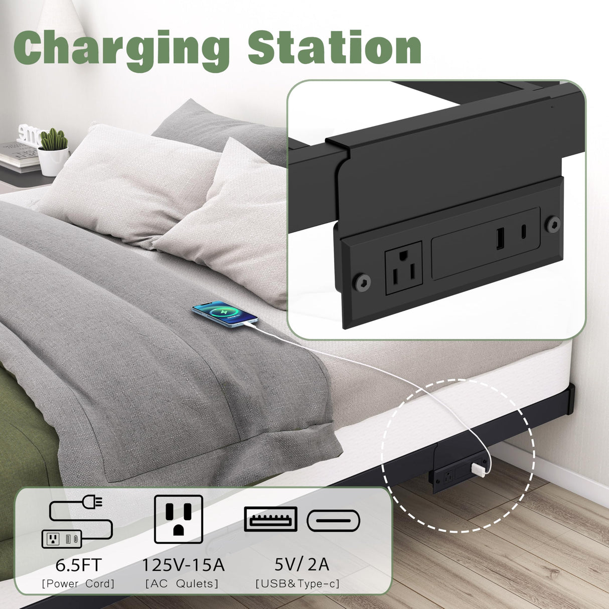 HusDream Floating Bed Frame Queen with Smart LED Lights and Charging Station 8 Inch Metal Platform Bed Frames Queen Size,Stable Structure,Under Bed Storage Space,No Box Spring Needed (8 Inch, Queen) HusDream