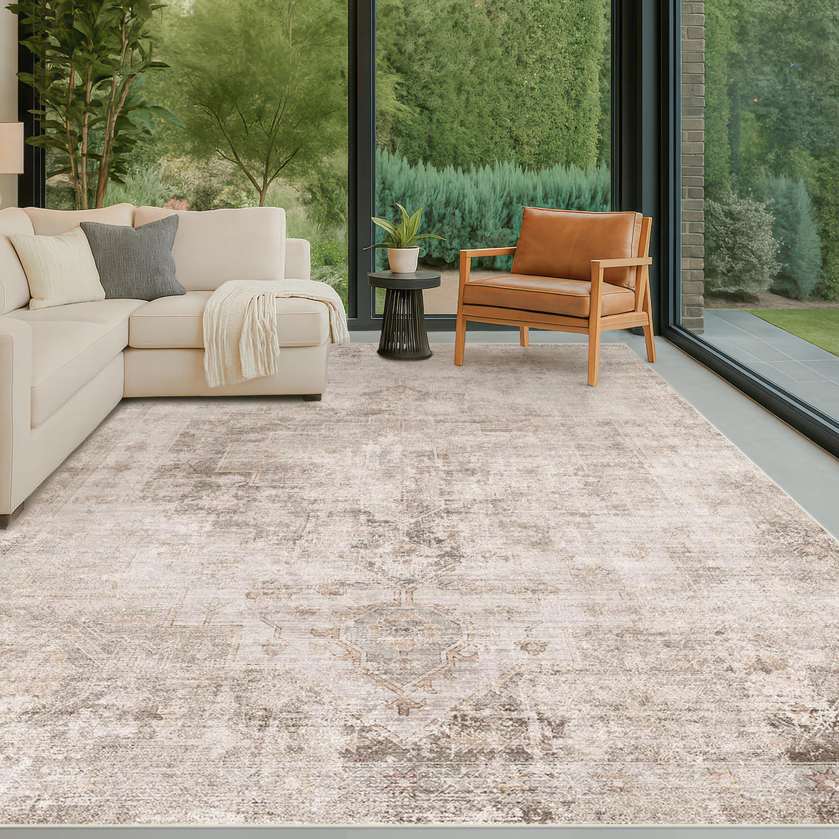 Hazo Haus Farmhouse Area Rugs for Living Room - 8x10 Washable Modern Abstract Rug for Bedroom, Dining Room Under Table, Home Office, Soft Washable & Stain Resistance (Beige & Peach) Hazo Haus