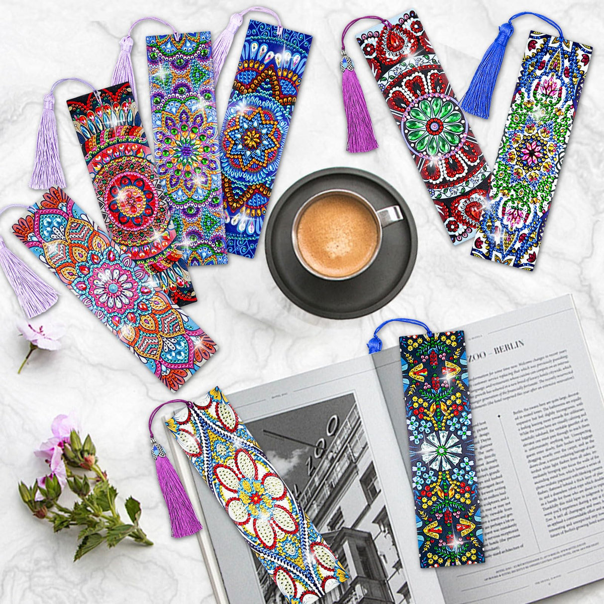 LINGFANG 8 Pcs Diamond Painting Bookmark, Leather DIY Book Makers for Adults Book Lovers, Diamond Art Beginners, Small Diamond Art Kits, Paint by Art Crafts Supplies Gift for Girls (Mandala) LINGFANG