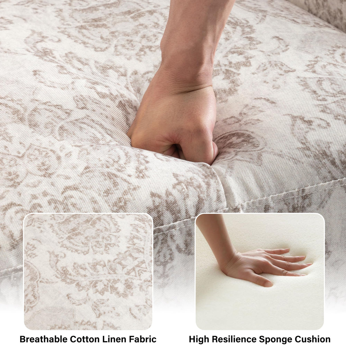 Pushback Recliner Chair, Floral Fabric Wingback Recliner Chair, Upholstered Armchair Push Back Recliner, Rivet Trim Single Sofa Accent Chair with Wood Legs for Living Room, Beige Lumibee