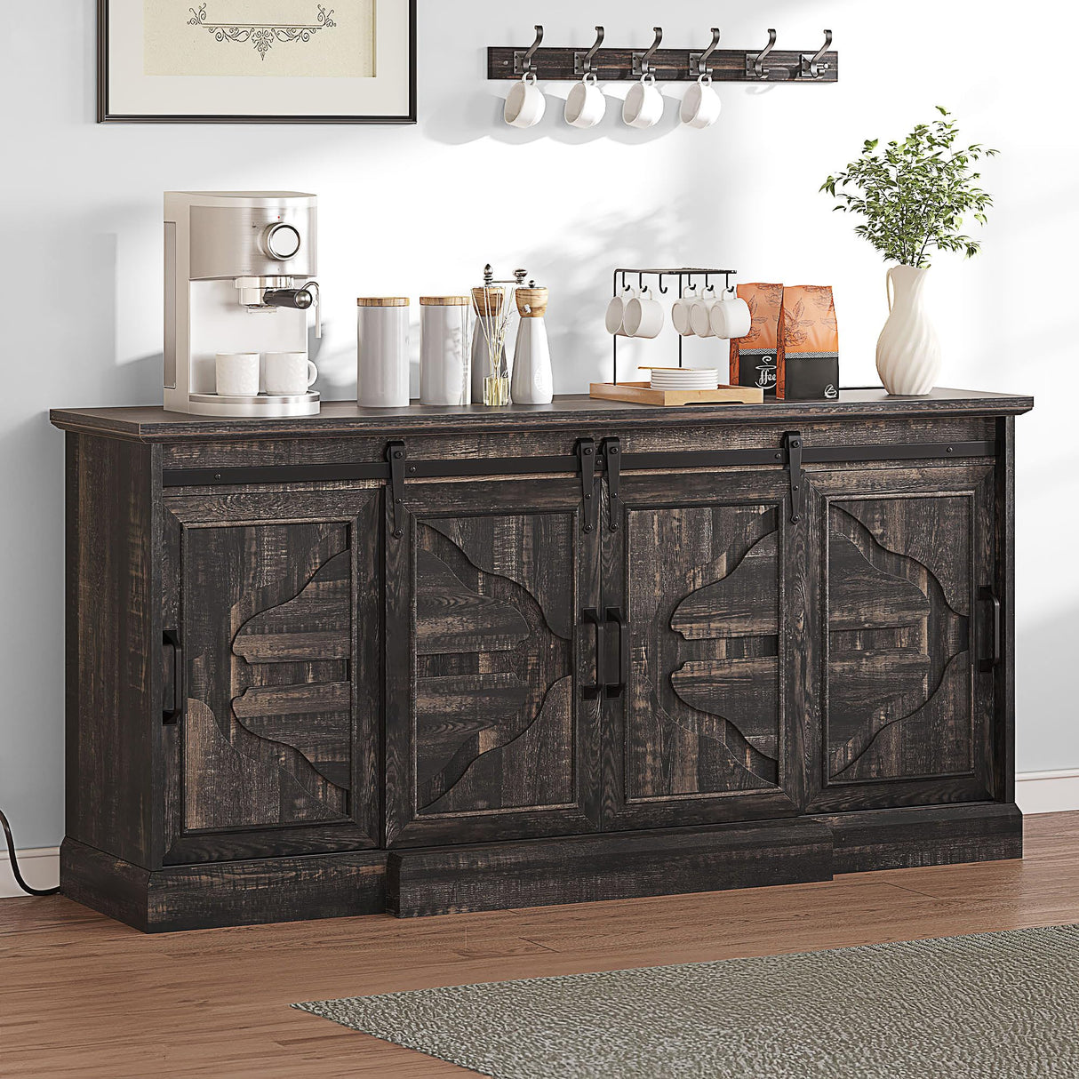 YITAHOME TV Stands with Power Outlets for 70/65 Inch Television, Modern Farmhouse Entertainment Center TV Media Console with Barn Sliding Doors & Adjustable Shelf for Living Room, Dark Rustic Oak YITAHOME