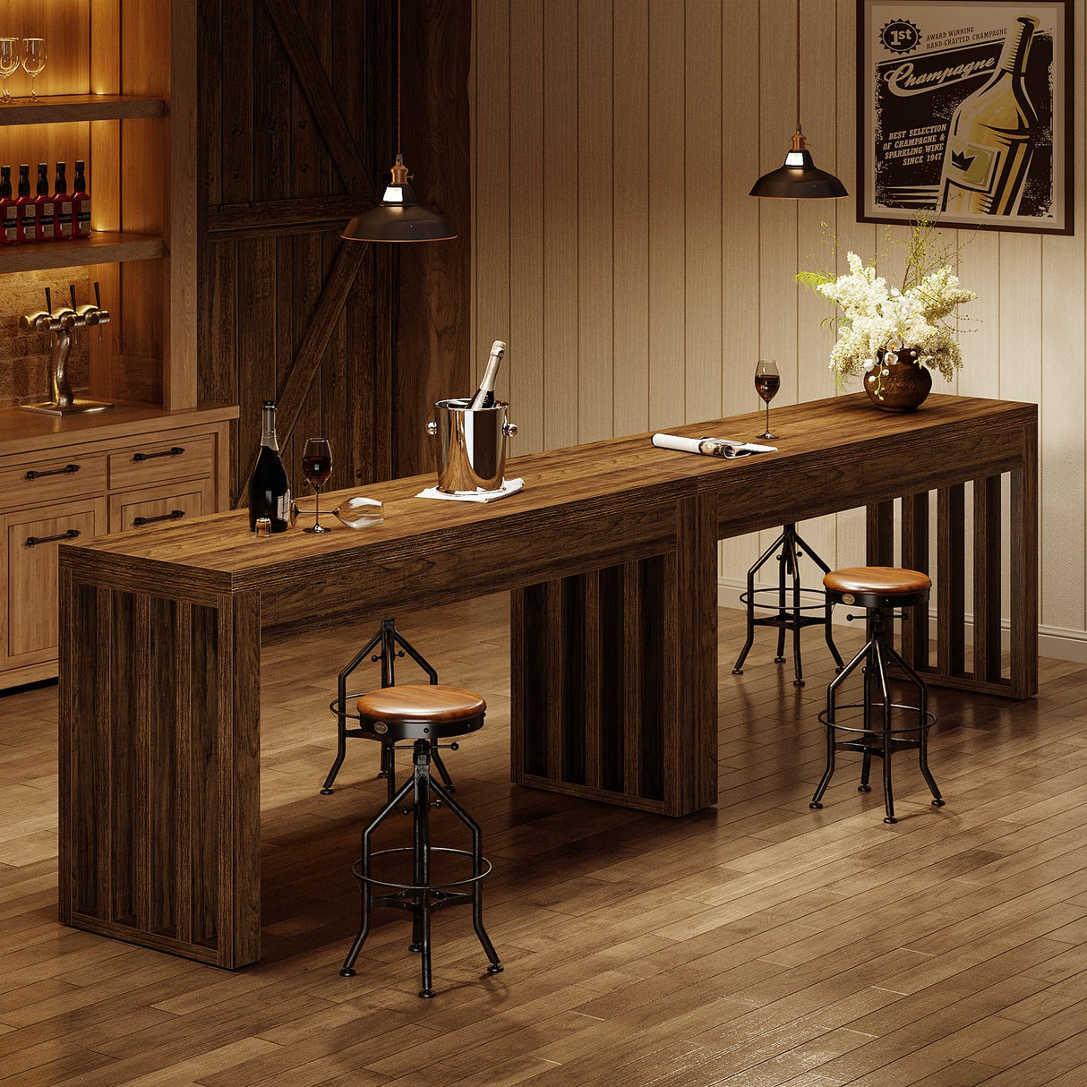 Tribesigns 63-inch Bar Table, Farmhouse Counter Height Pub Dining Table, Rectangular Kitchen Bar Height Table for Dining Room, Bistro, Restaurant,Rustic Brown Tribesigns