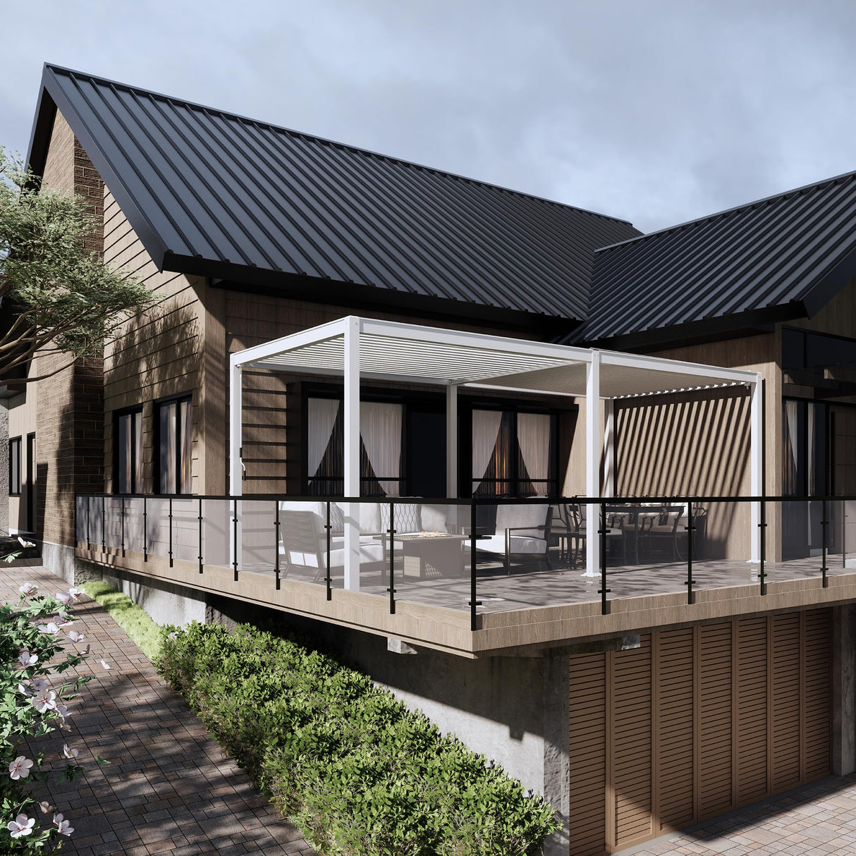 MASTERCANOPY 12’ X 20’ Louvered Pergola Outdoor Aluminum Patio Pergola with Adjustable Roof for Deck Backyard Garden (White) MASTERCANOPY