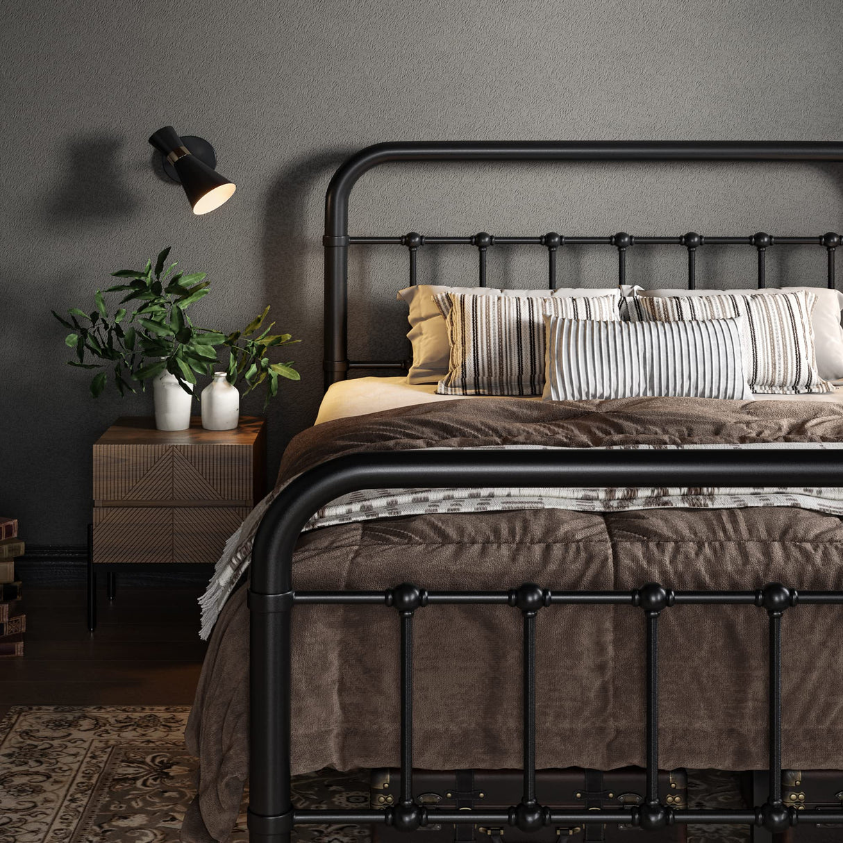 Allewie Full Size Metal Platform Bed Frame with Victorian Style Wrought Iron-Art Headboard/Footboard, No Box Spring Required, Black Allewie