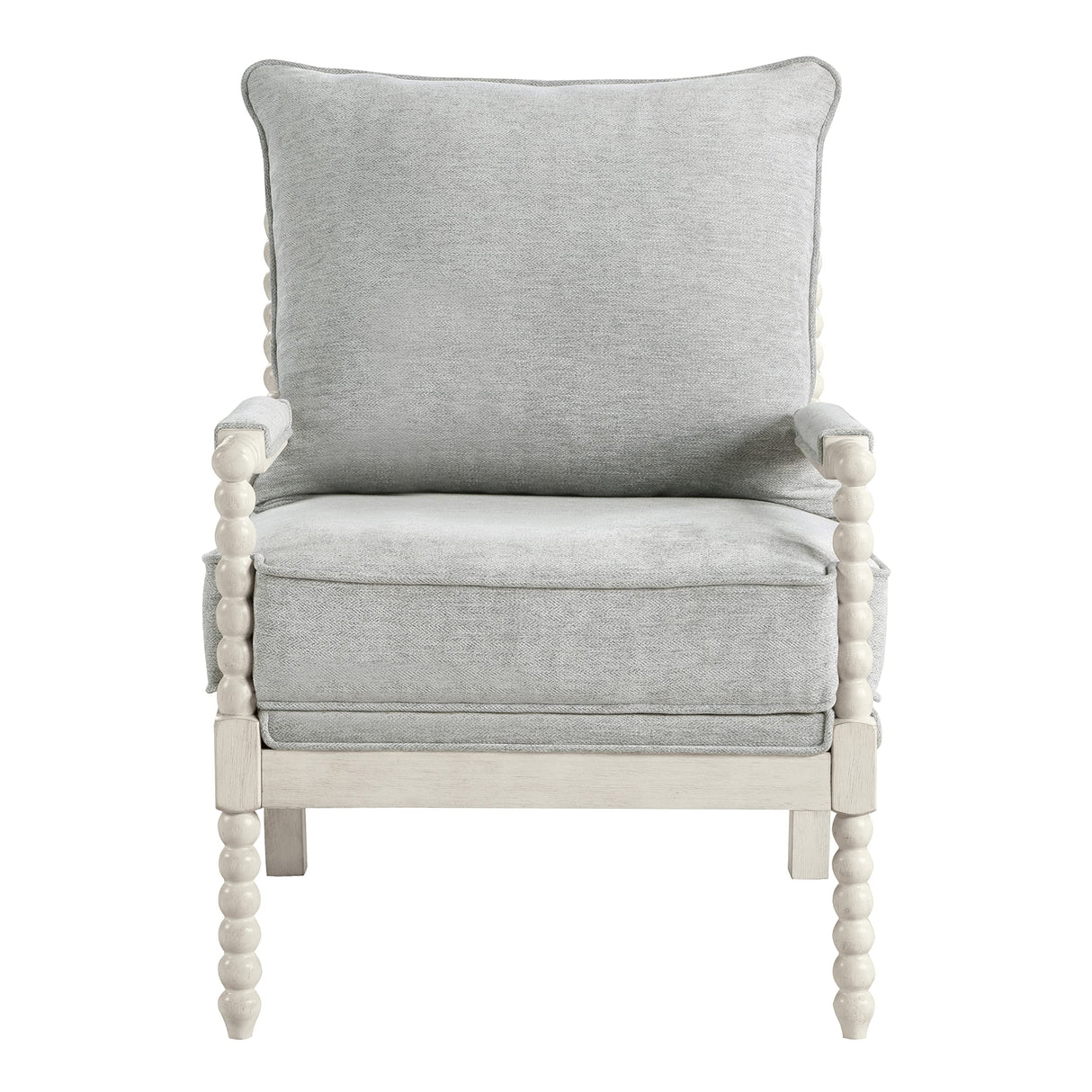 OSP Home Furnishings Kaylee Spindle Accent Chair with Antique White Wood Frame, Smoke Grey Fabric OSP Home Furnishings