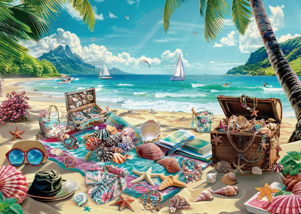 Summer Beach Seashell Puzzle Collection for Adults 1000 Piece, Hawaii Nature Scenery Jigsaw Puzzle Sea, Colorful Ocean Camping Puzzle BBOLDIN