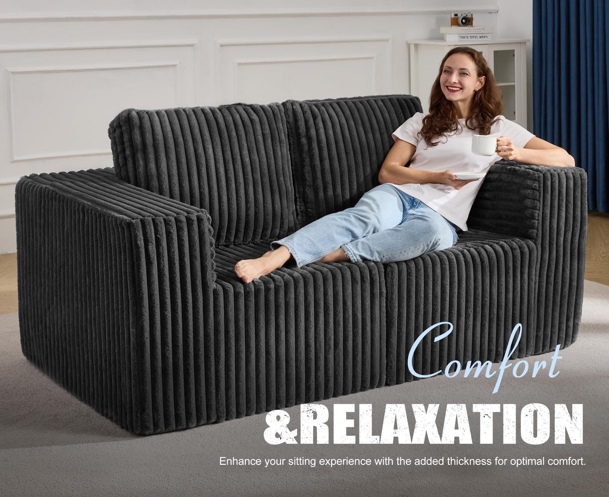 Modular Sectional Sofa 2 Seater Loveseat Modular Sofa Couch with Deep Seat Memory Foam Cloud Sofa Chair with Pillows Oversized Sectional Sofa for Living Room Bedroom (Strip Grey, Loveseat) Hobestluk