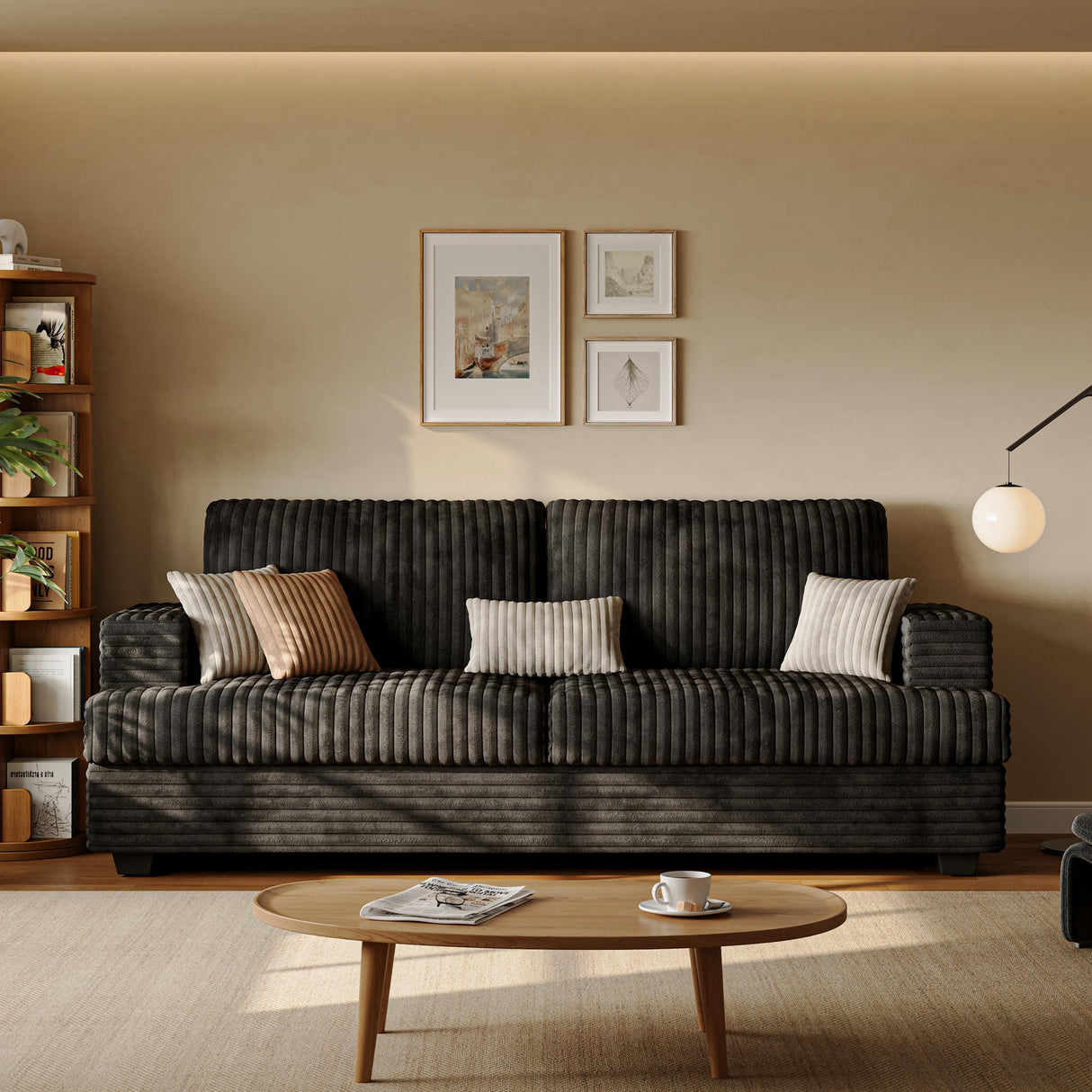 Comkei 89" 2 Seater Black Couches for Living Room Sofas Modern Comfy Corduroy Couch with Deep Seats Oversized Loveseat Sofa for Small Apartment Comkei