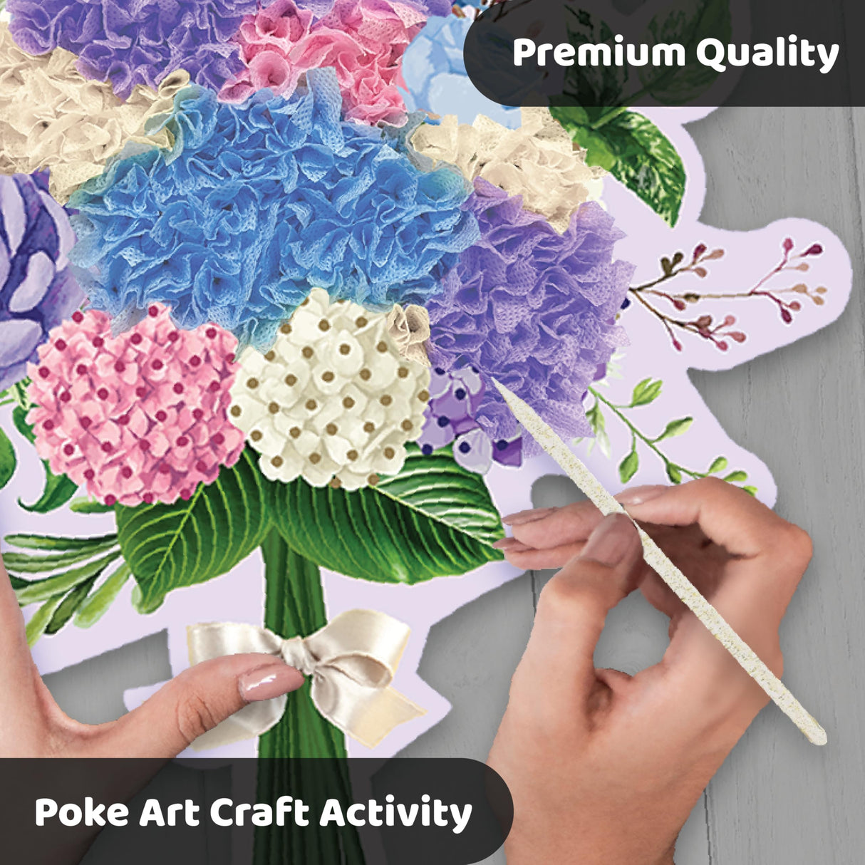Unwynd Poke Art Hydrangea Flower Bouquet, Mess-Free Sewing Fabric Arts & Crafts for Adults, DIY Flower Bouquet Kit, Birthday Gifts for Women, Activity Craft Kit for Adults & Teens, Hobbies for Moms Unwynd