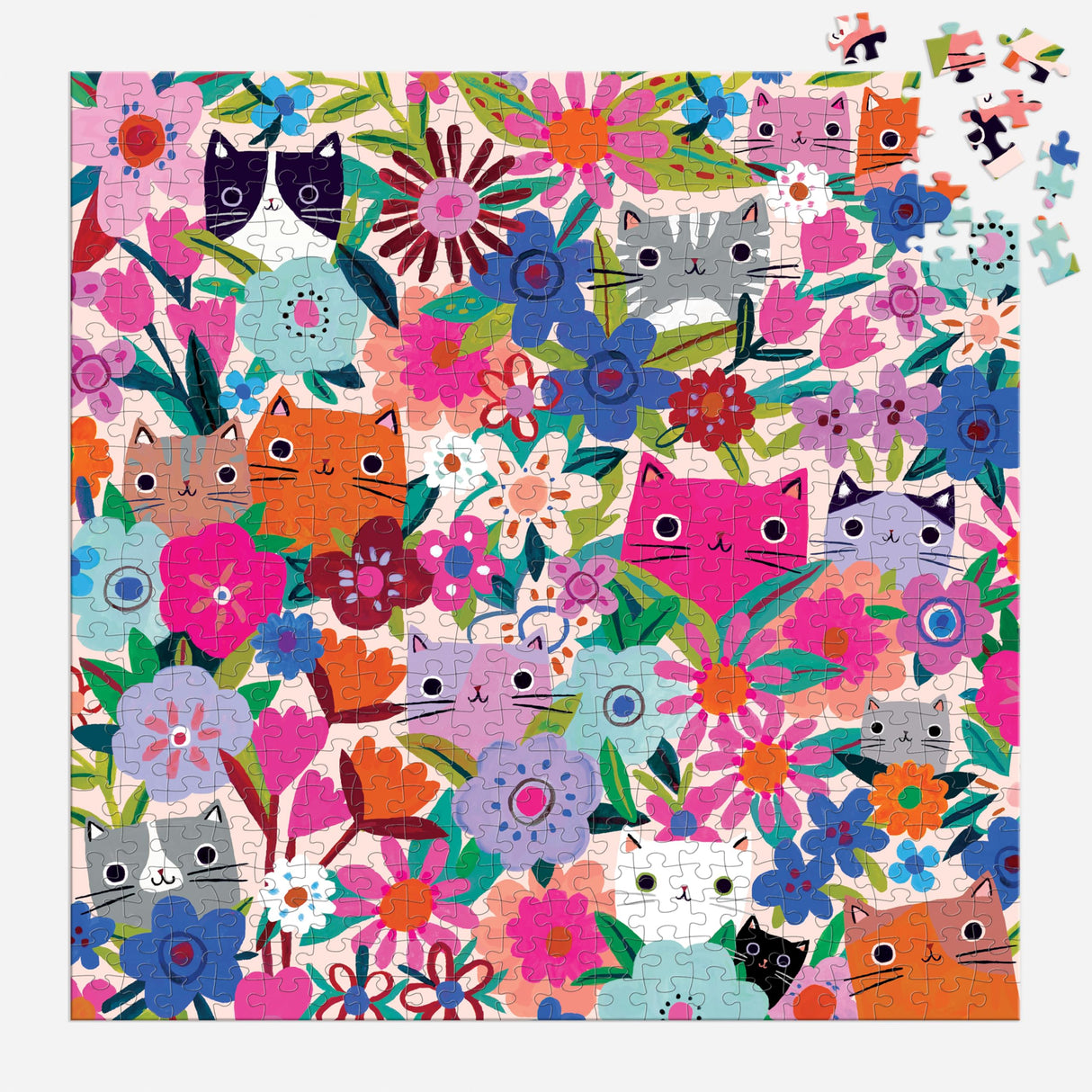 Mudpuppy Blooming Cats – 500 Piece Family Jigsaw Puzzle with Colorful and Fun Illustrations of Floral Themed Cats for Children Ages 8 and Up Mudpuppy