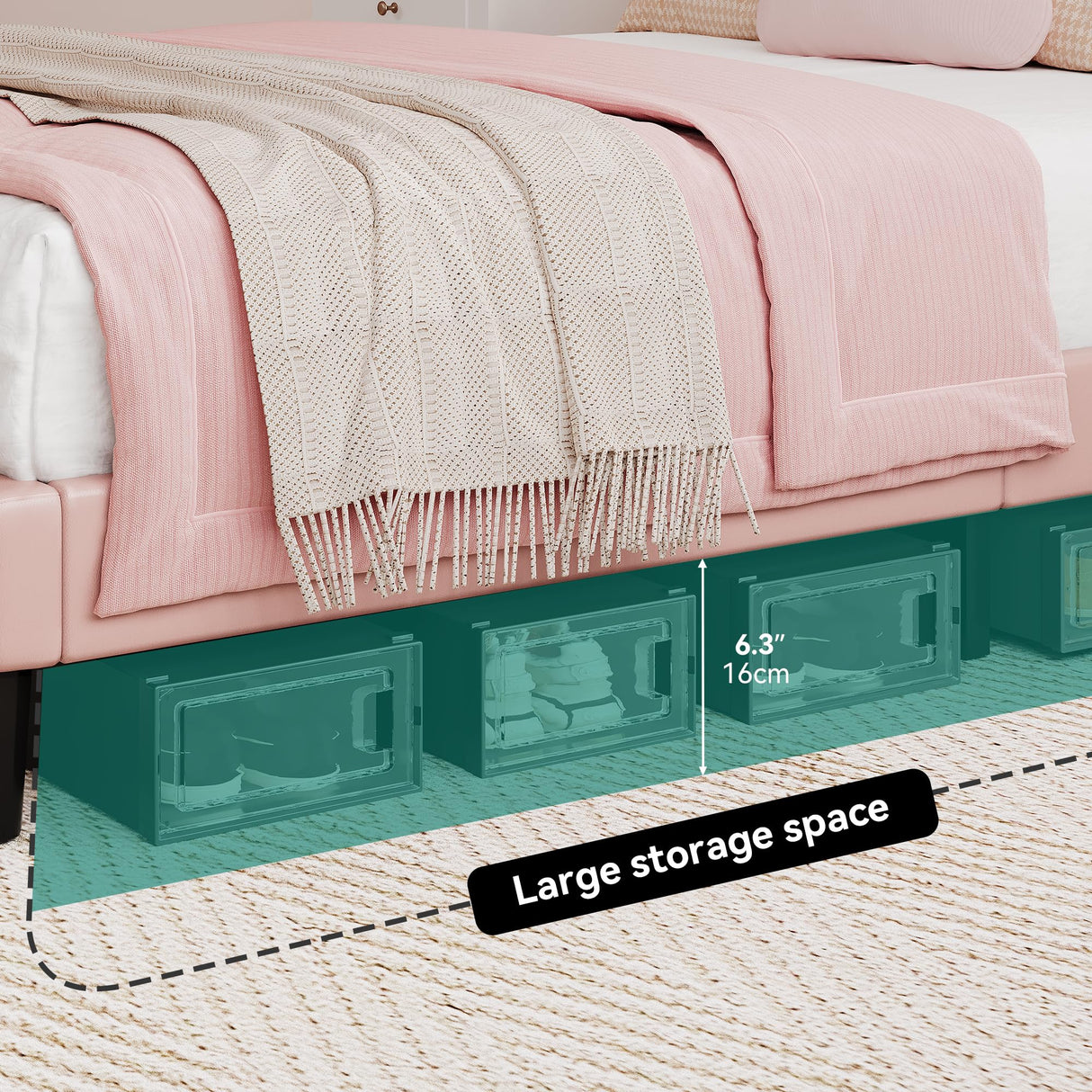 DWVO Pink Full Bed Frame with LED Light, Upholstered Bed PU Leather Adjustable Headboard, LED Platform Bed Wooden Slat Support, Easy Assembly, No Box Spring Required DWVO