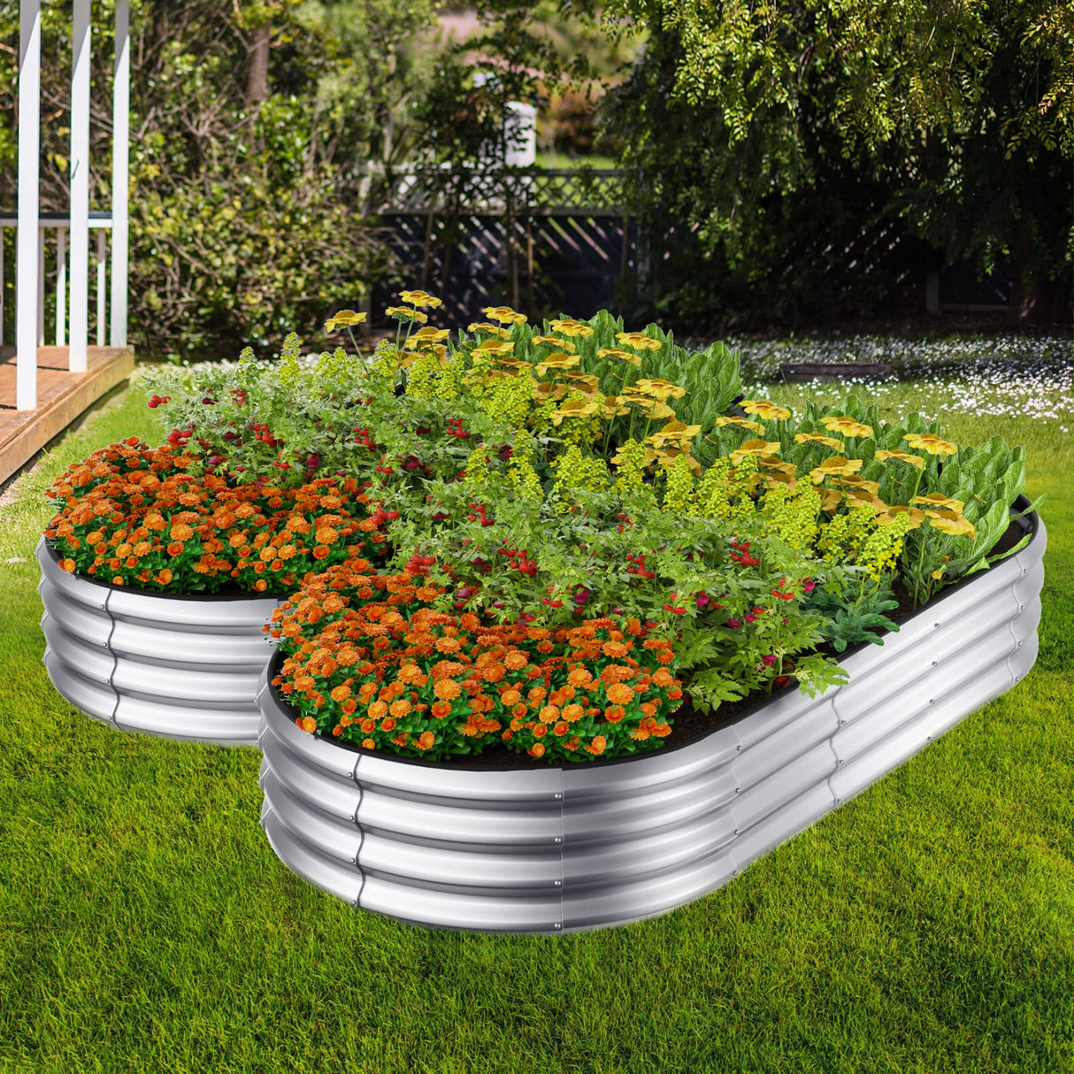 Winpull Raised Garden Bed Kit, 4x2x1 ft Galvanized Planter Box Outdoor with Safety Edging, Large Metal Raised Beds for Gardening Vegetables Flower Herb (Silver) Winpull