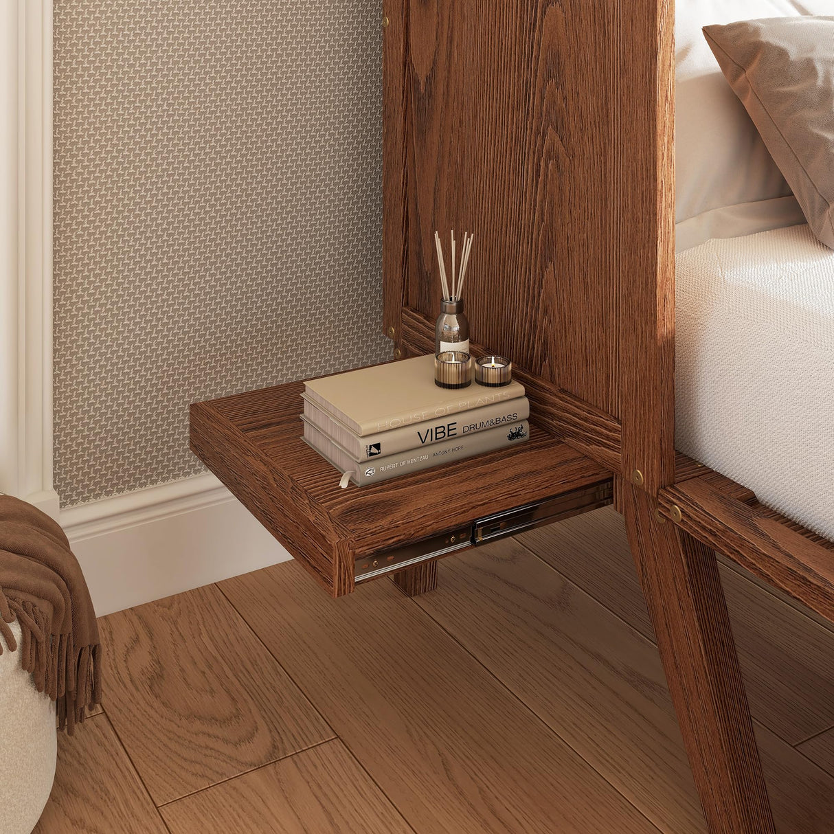 KEIKI Full Size Murphy Bed Cabinet - Pine Folding Bed with USB Charging, Removable Shelves & Desktop, Converts to Cabinet (Mattress Not Included), Walnut KEIKI