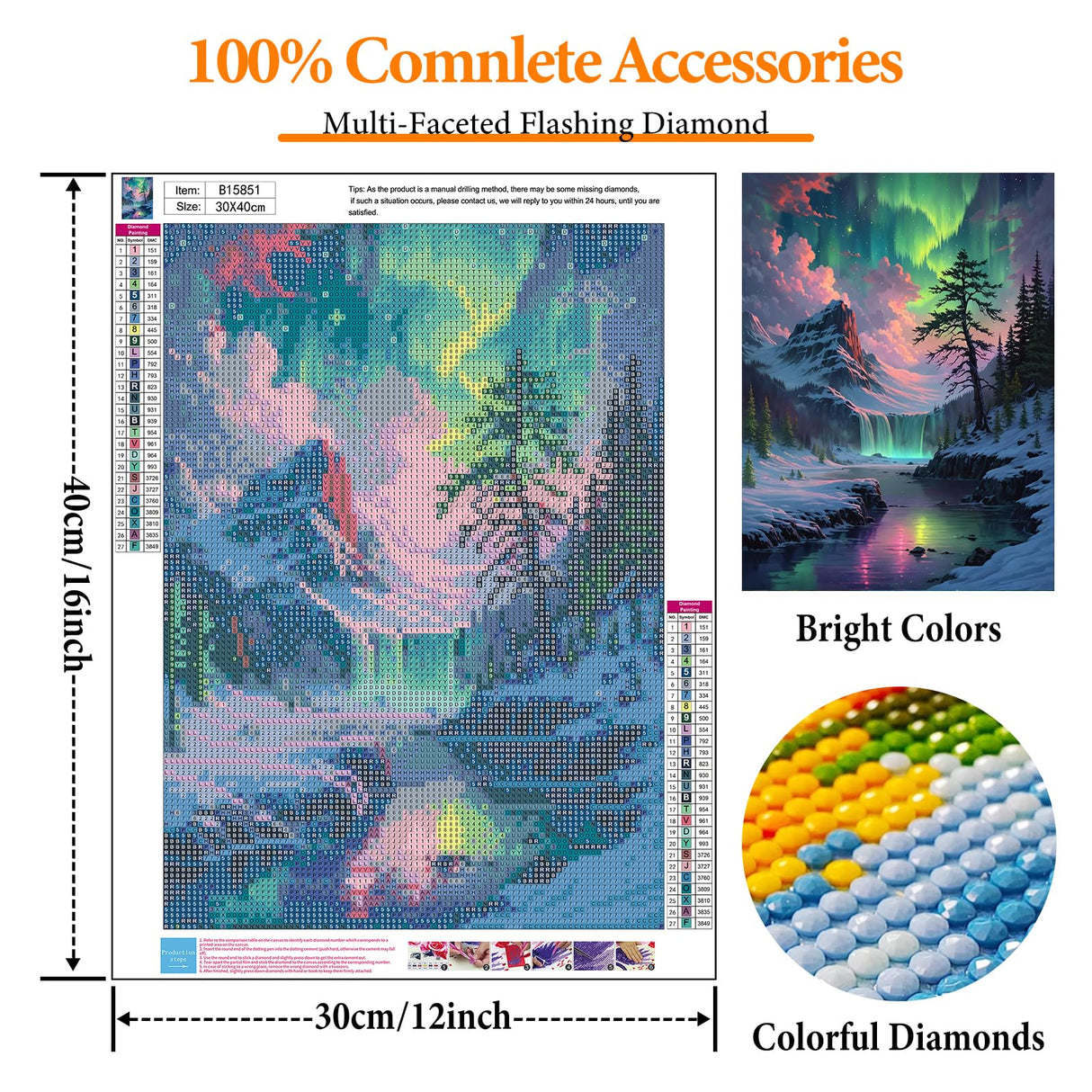 Offito Aurora Diamond Art Kits for Adults, 5D Snowy Mountains Lake Diamond Painting Kits for Beginners, Fantastic Landscapes DIY Full Drill Dots Gem Art Paint for Home Wall Decor 12 x 16 Inch Offito