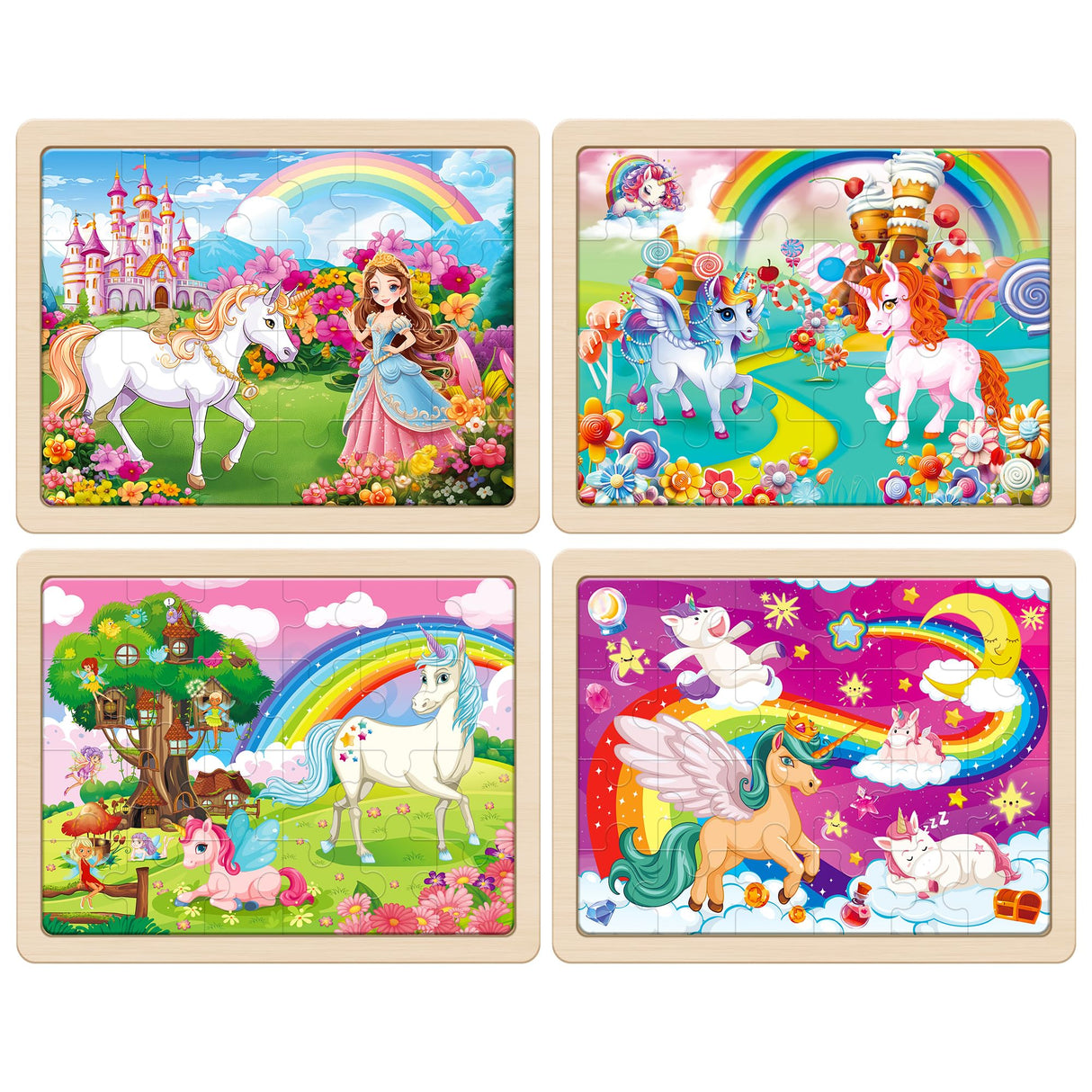 SYNARRY Large Unicorn Princess Fairy Wooden Puzzles for Girls Gift Box(12.2*9.4 in) - FSC Certified, 24 Pcs Puzzles for Kids Ages 4-6, Puzzles for Toddlers 3-5, Unicorn Toys Gifts for 3 4 5 Year Old SYNARRY