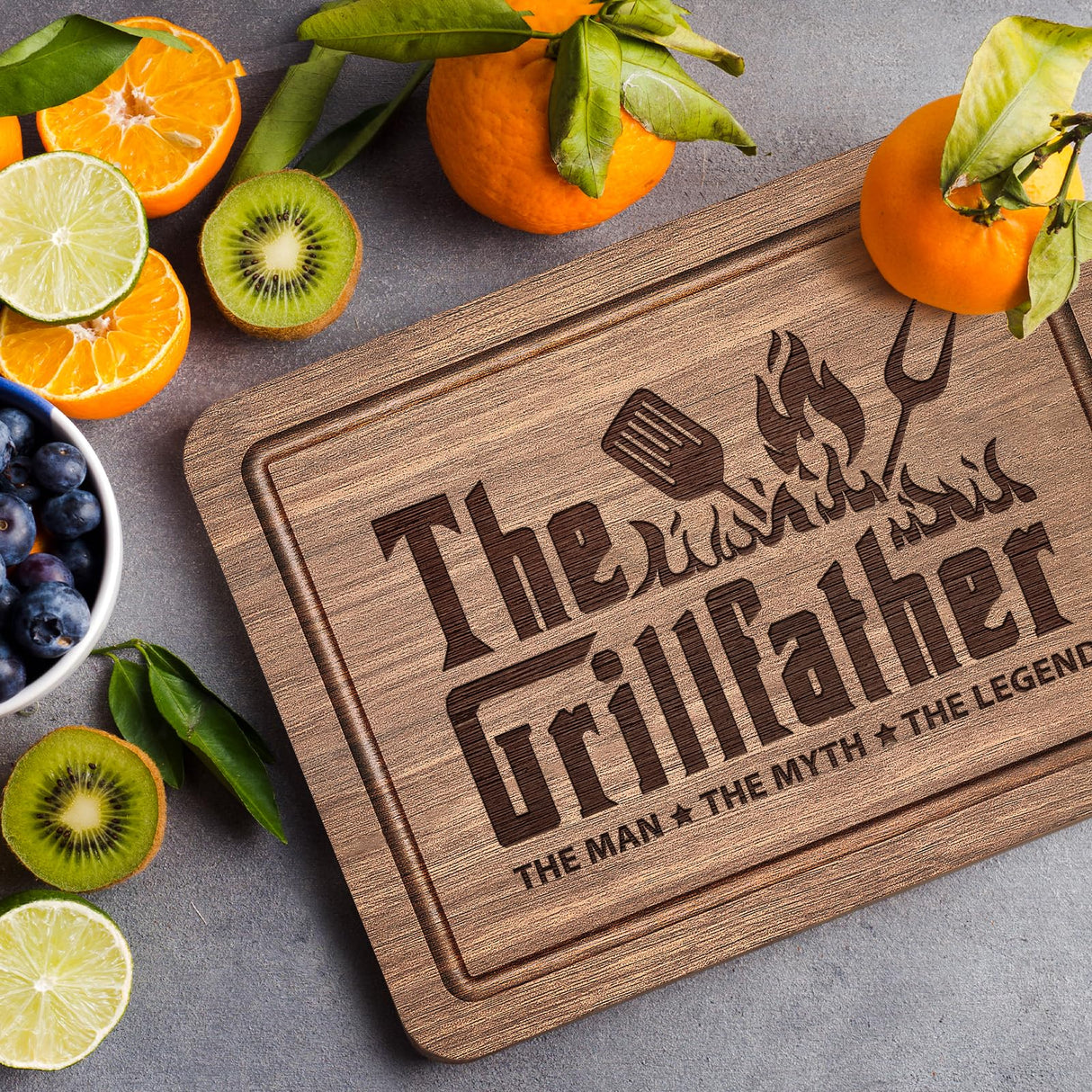 The Grillfather Walnut Cutting Board, Gifts for Dad Ideas, Cool Kitchen Gifts for BBQ, Grill Masters, Birthday Christmas Gifts for Men, Dad, Grandpa, Husband GiltGlimmer