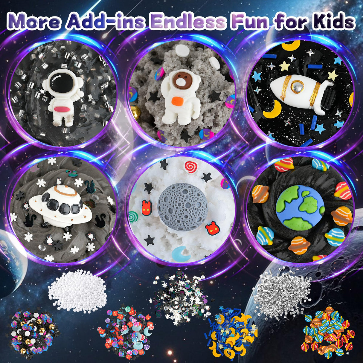 LAWOHO 6 Pack Galaxy Slime Kit for Kids- Cloud, Butter & Clear Slimes with Space Add-ins, 360ml Black Slime for Boys Girls, Kids Slime Kits for Easter Christmas Halloween Birthday, Space Party Favors LAWOHO
