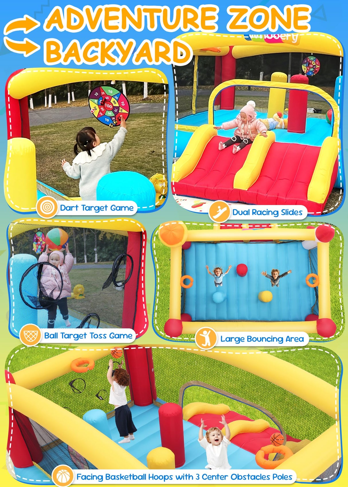 Whubefy Inflatable Bounce House for Big Kids 3-12 with Double Racing Slide & 3 Punching Bag Obstacle Course | Large Space Rocket Blow Up Bouncy Castle 13.1x11.2x7.1ft w/Blower, Indoor Outdoor Fun 8-12 Whubefy