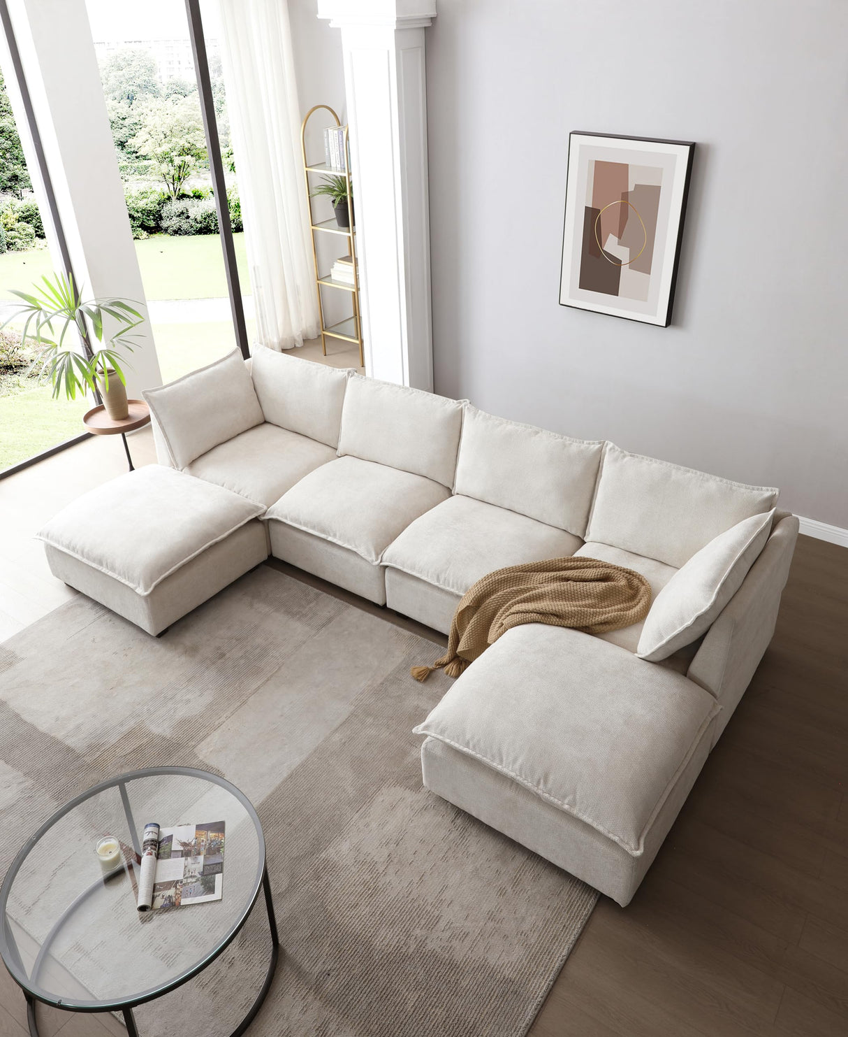 6 Seater Oversized Modular Sectional Sofa Couch, Down Filled U / L Shaped Free Combination Convertible Sofa&Couch with Movable Ottomans and Thicked Cushions for Living Room Apartment ,Linen Fabric Eafurn