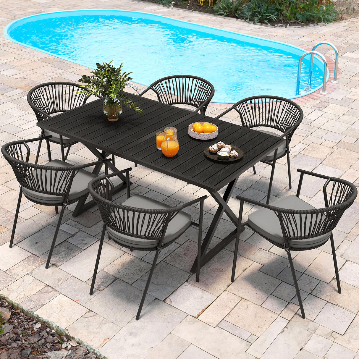YITAHOME Outdoor Patio Chairs Set of 6, Stackable Dining Chairs Rattan Wicker Outdoor Patio Furniture Set with Cushion All Weather Bistro Chair for Garden Backyard Porch Poolside (Grey) YITAHOME