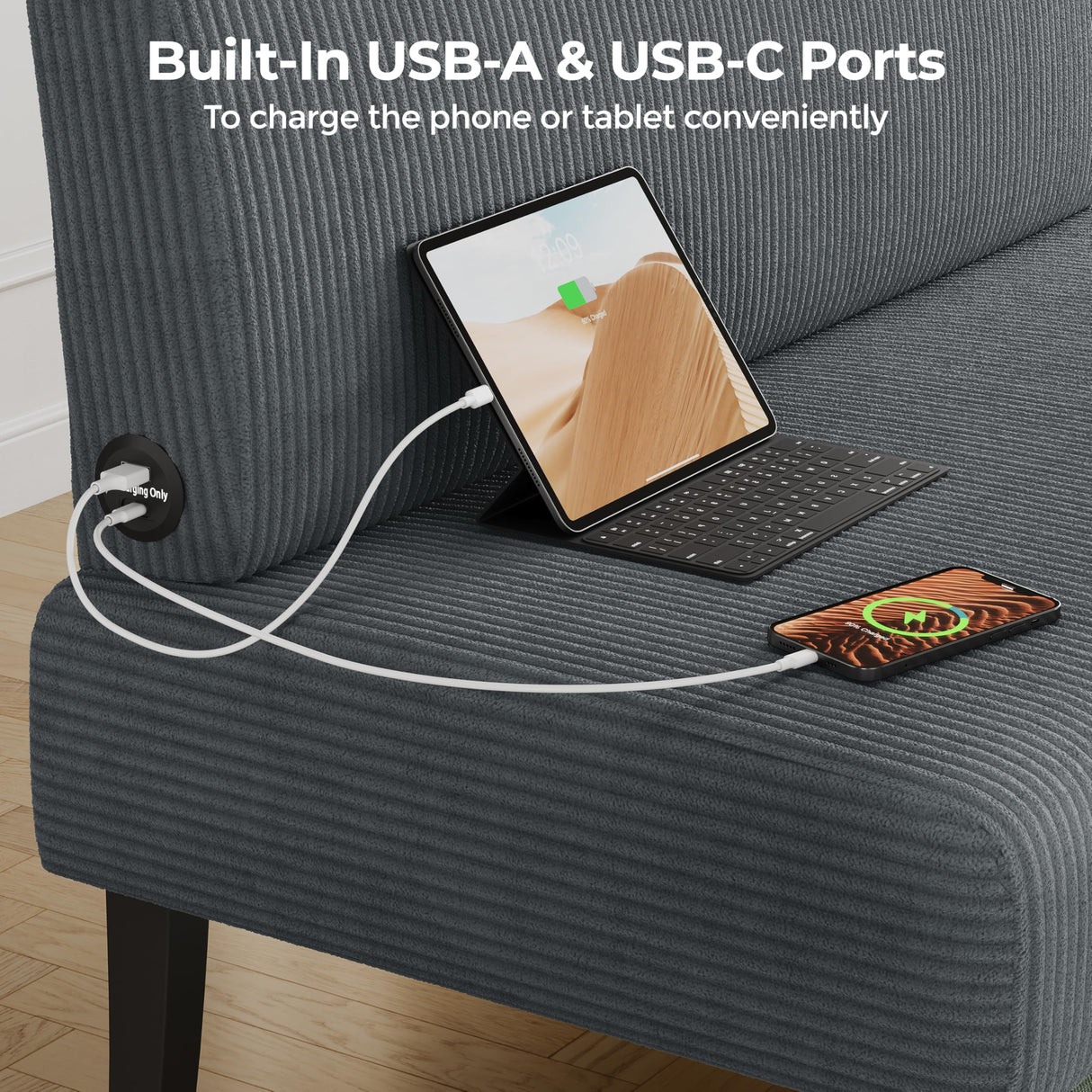 Yaheetech Small Comfy Sofa Mini Loveseat Couch 2-Seater Armless Sofa Chair, Corduroy Fabric & Easy Assembly, for Small Spaces Living Room,Bedroom,Dorm,Office, Dark Grey Yaheetech