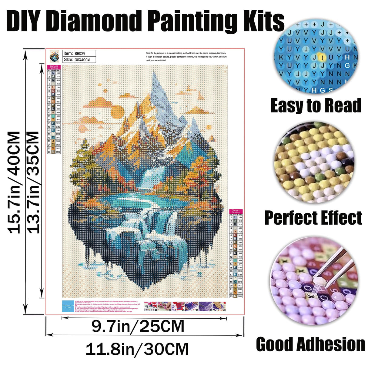 GMETINC 5D Diamond Painting Kits for Adults, Floating Mountain Scene Diamond Art Kits for Adults Beginner, DIY Full Drill Diamond Dots Paintings with Gem Art and Crafts Home Wall Decor 12x16inch GMETNIC