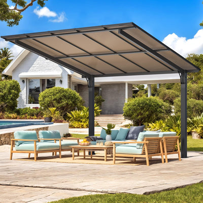 AECOJOY 10' x 10' Gazebo on Clearance, Outdoor Pergola Carport for Patio, Freestanding Lean to Hard Top Pergolas and Gazebos Clearance with Roof, Wall-Mounted Heavy Duty Awnings for Patio, Decks