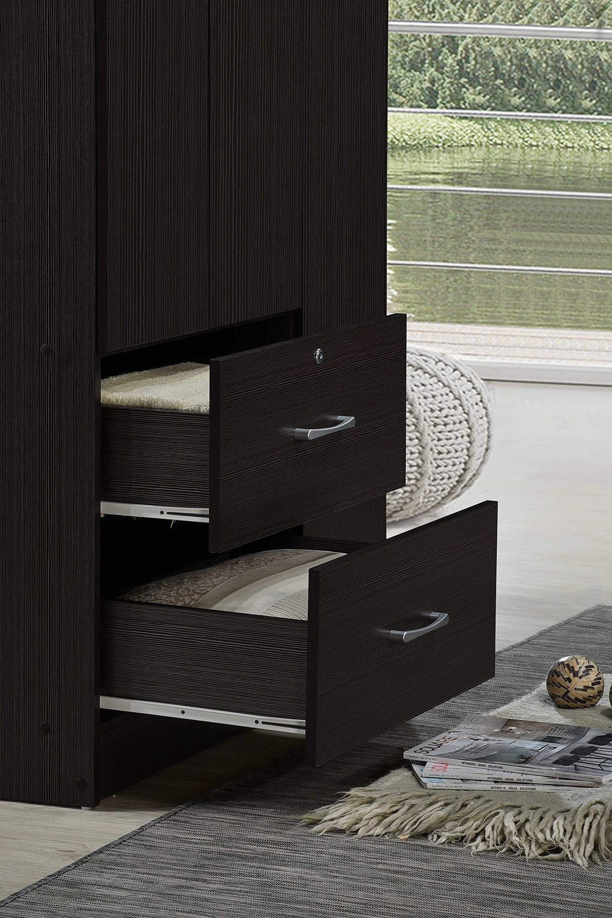 Hodedah 3-Door 2-Drawers, 3-Shelves in Chocolate Bedroom Armoires, 21"D x 36"W x 72"H Hodedah