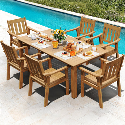 YEFU HIPS Patio Table Set: 7 Piece Outdoor Table and Chairs Dining Furniture Set with Umbrella Hole - Teak Modern Plastic Dining Sets 6 Person for Outside Deck with Metal Aluminum Frame
