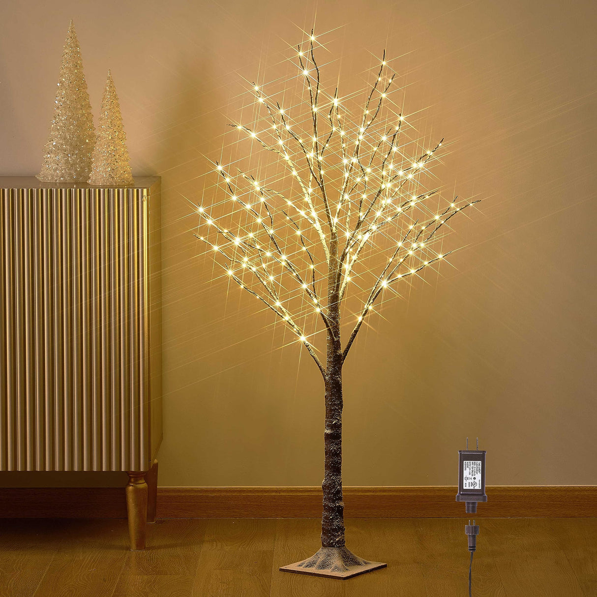 Hairui Lighted Snow Dusted Twig Tree with 200 LED Fairy Lights 4FT for Indoor Outdoor Home Thanksgiving Christmas Holiday Decoration Hairui