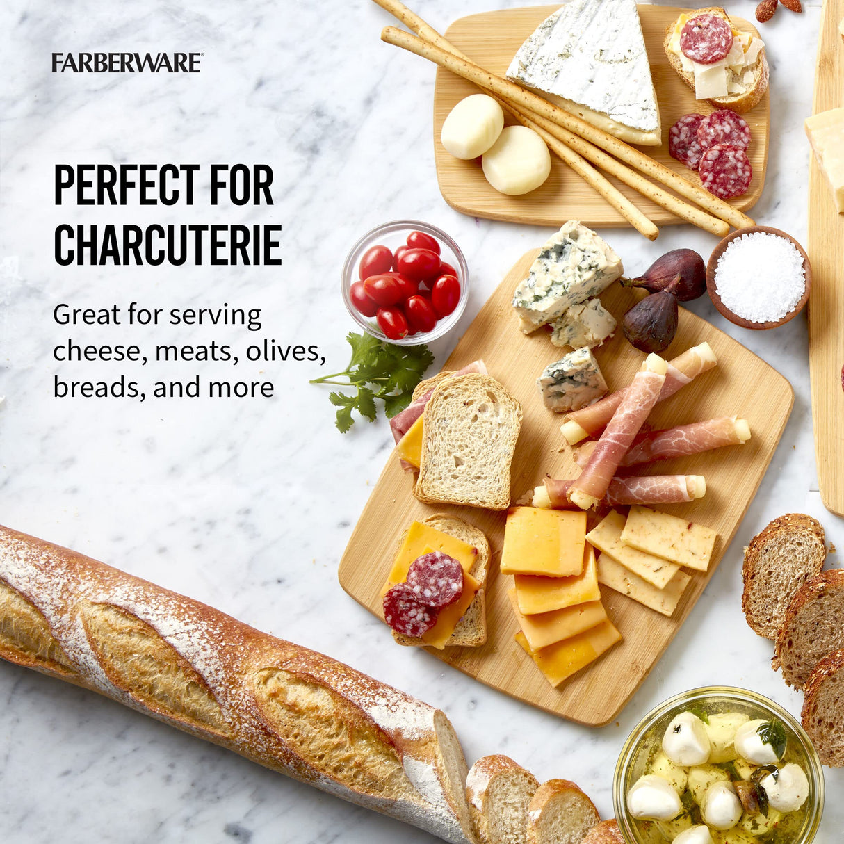 Farberware 4-Piece Reversible Bamboo Cutting And Charcuterie Board Set, Assorted Size Farberware