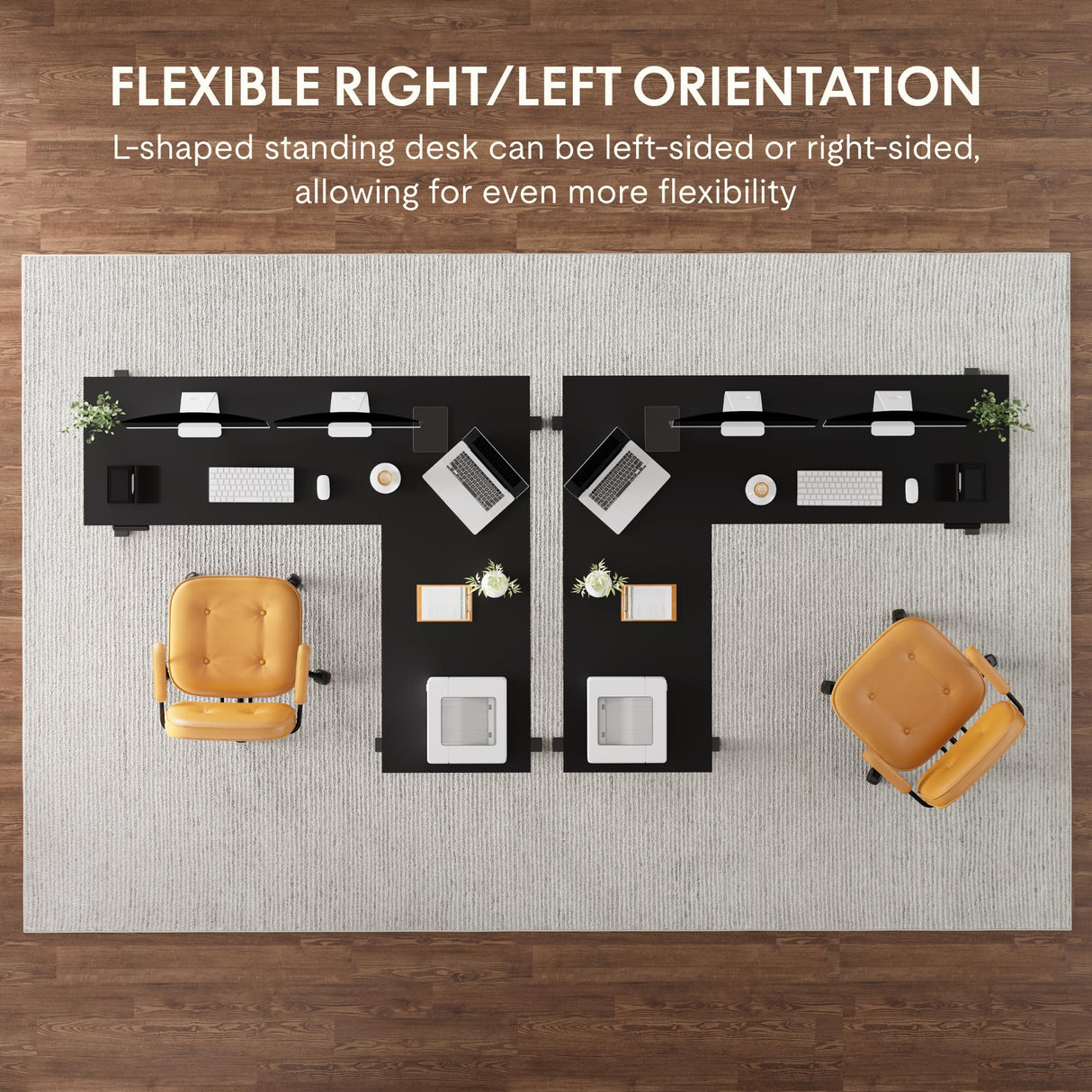 FLEXISPOT L Shaped Standing Desk, 63 x 47 Inch Electric Height Adjustable Corner Desk, Sit Stand Computer Workstation, Preset Controller, Home Office, Black Frame with Black Top FLEXISPOT