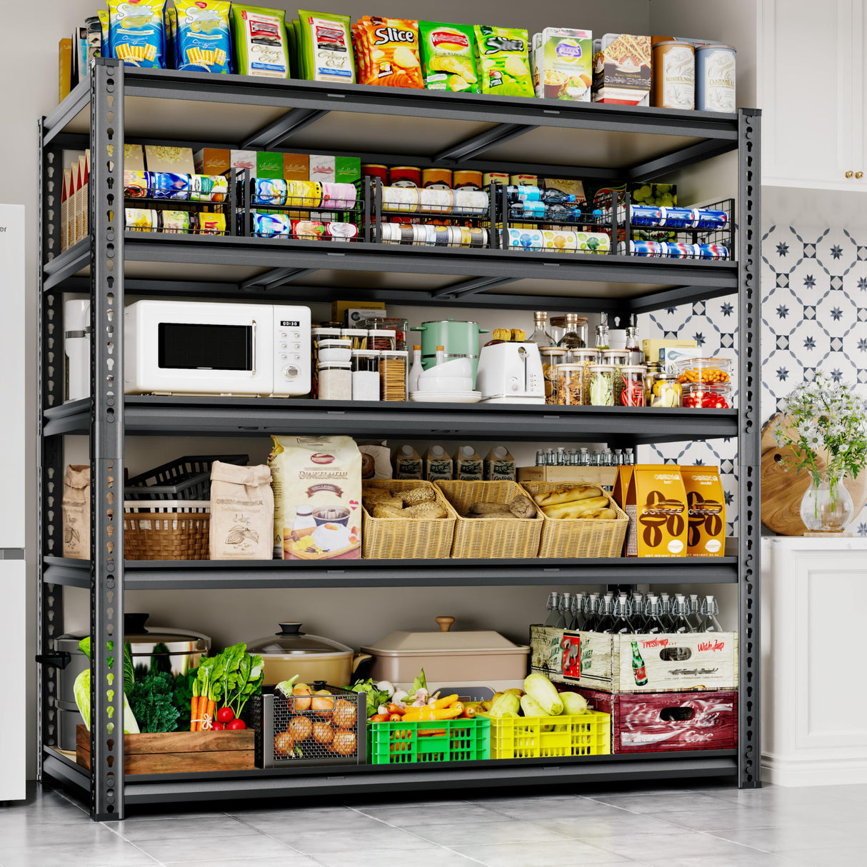 48"W Garage Shelving, 3050LBS Storage Shelves Heavy Duty, 5 Tier Metal Shelving Unit Adjustable Garage Shelves Heavy Duty Shelving for Warehouse,Commercial, Kitchen, 48" W × 18" D × 72" H, Black CypBed