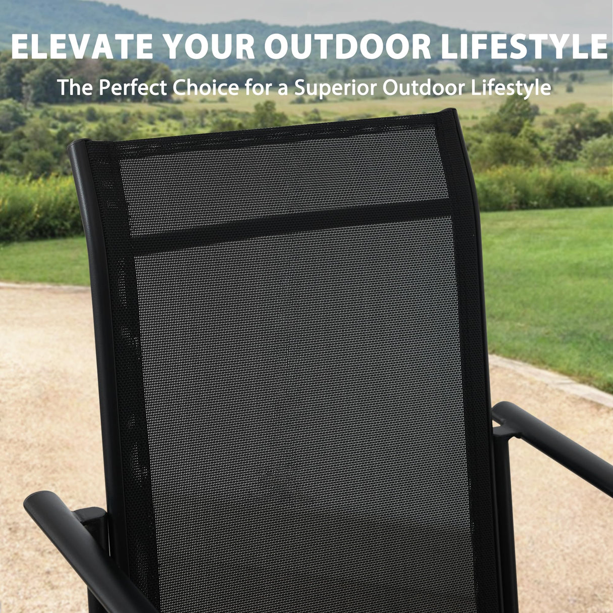 Seekverse 5-Piece Outdoor Dining Set, Square Metal Table with 4 Black Chairs, Black Patio Table with Umbrella Hole for Garden, Yard, Patio Seekverse