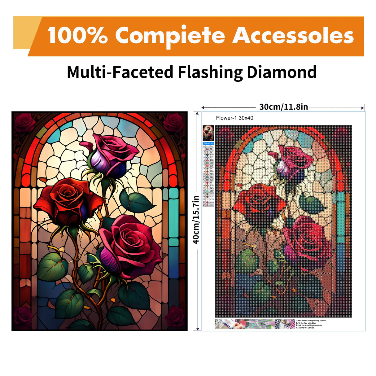 Yeadiffy Diamond Art Painting Kits for Adults Diamond Art Kits for Adults Beginners,5D Translucent Gems Diamond Painting,DIY Full Drill Diamond Gem Art and Crafts 12x16inch (Glass Flower) Yeadiffy
