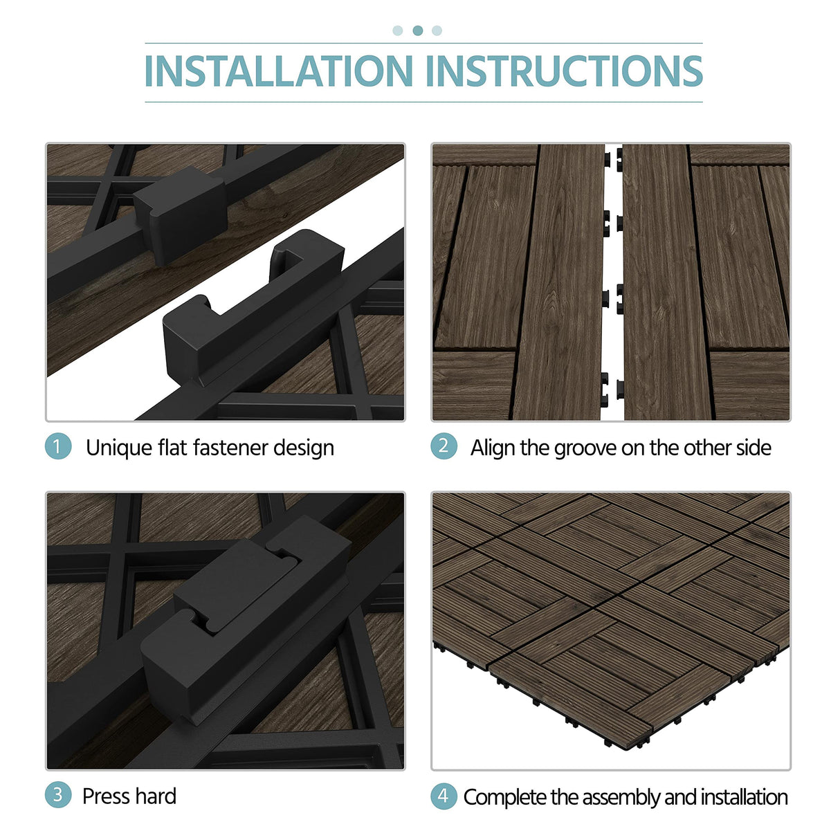 Topeakmart 27PCS Patio Deck Tiles Interlocking Wood Composite Decking Floor Tiles 12 x 12in Dark Brown for Outdoor & Indoor Patio Garden Deck Poolside Topeakmart