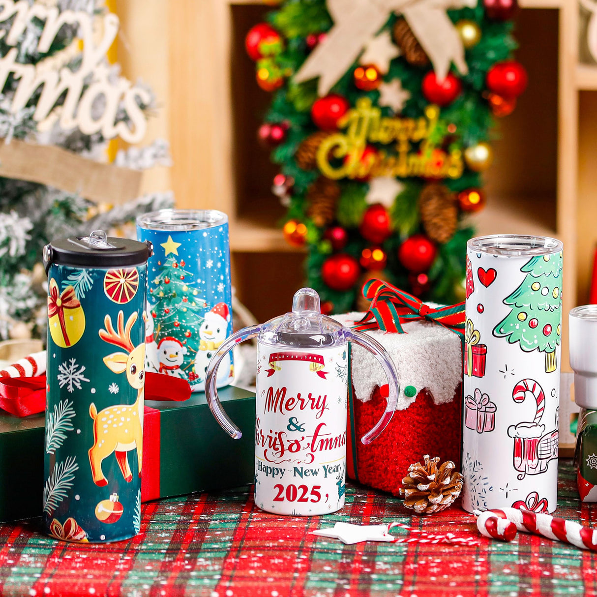 Joyclub 6 Pack Sublimation Sippy Cups Toddler Tumbler Blanks 12 oz Kids Sublimation Tumbler with Handle Stainless Steel Insulated Skinny Straight with Splash-proof Lid and Straw Joyclub