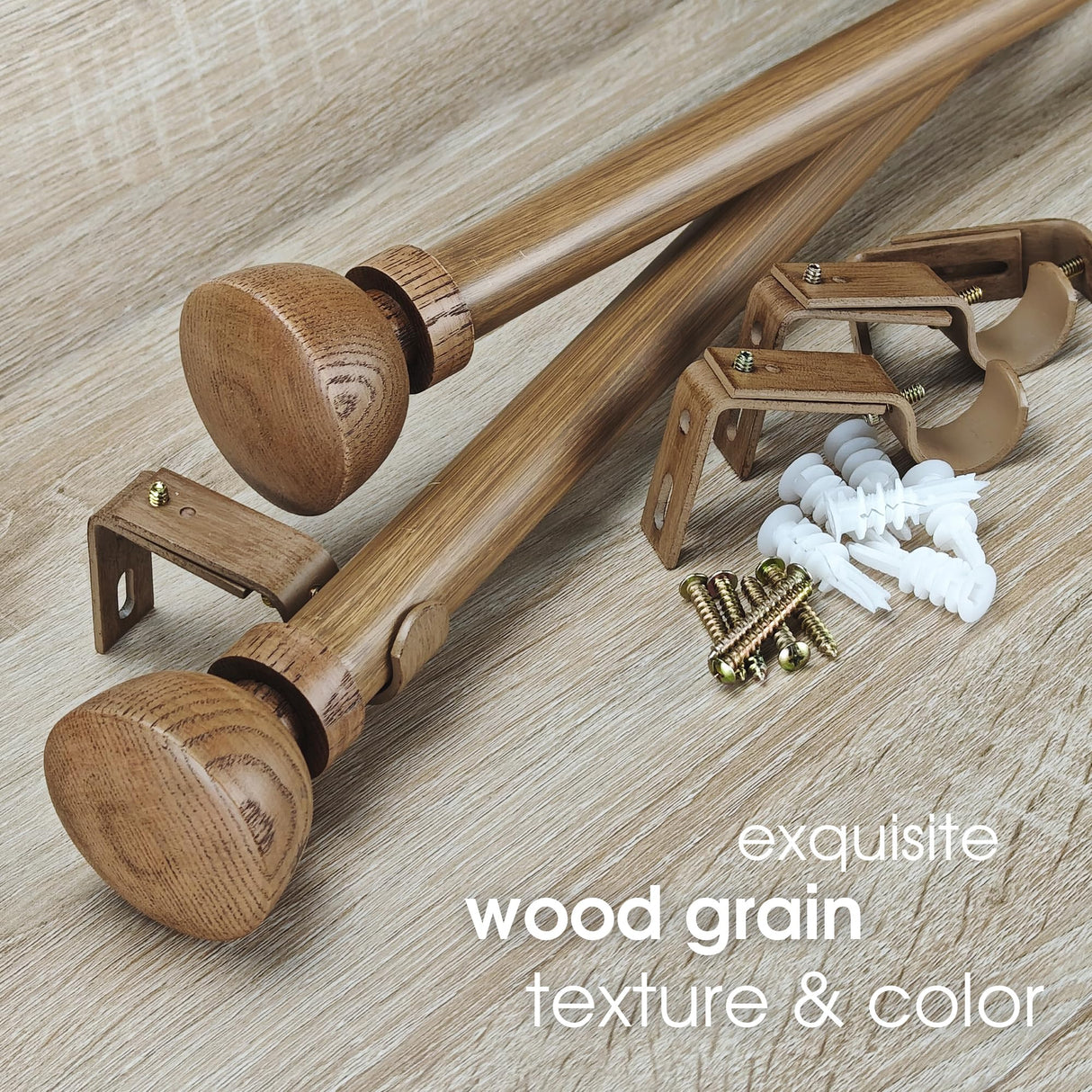 SKYPLUS LIVING Faux Wood Style Curtain Rod Set with Wood Grain Round Finial, 72-144 inch, Standard Single Drapery Rod for 1 Pack, 1 inch diameter, Adjustable Length SKYPLUS LIVING